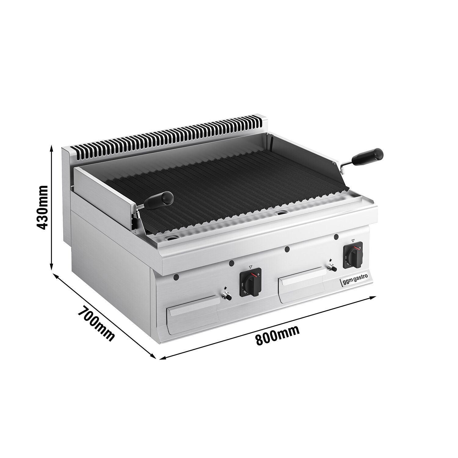 Grill à pierre de lave à gaz – 14 kW – grille inclinable
