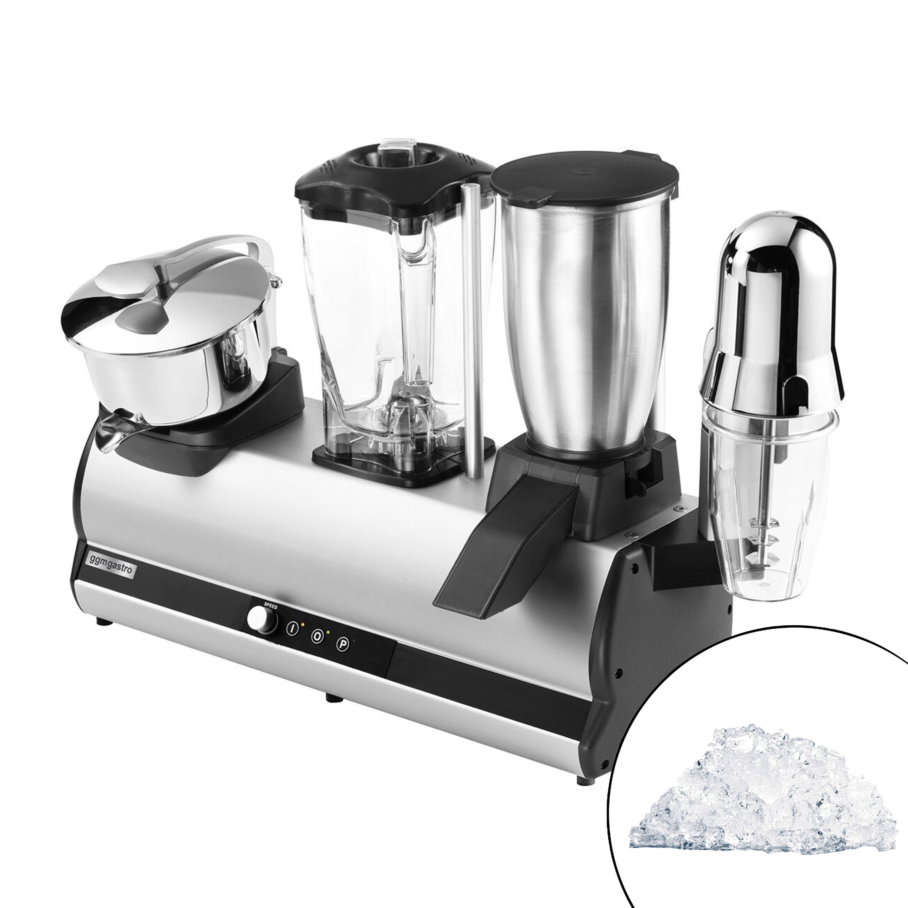 Appareil de bar combiné - Mixeur, Broyeur de glace, Milkshaker & Presse-agrumes - 2x 150 + 100 + 750 Watts