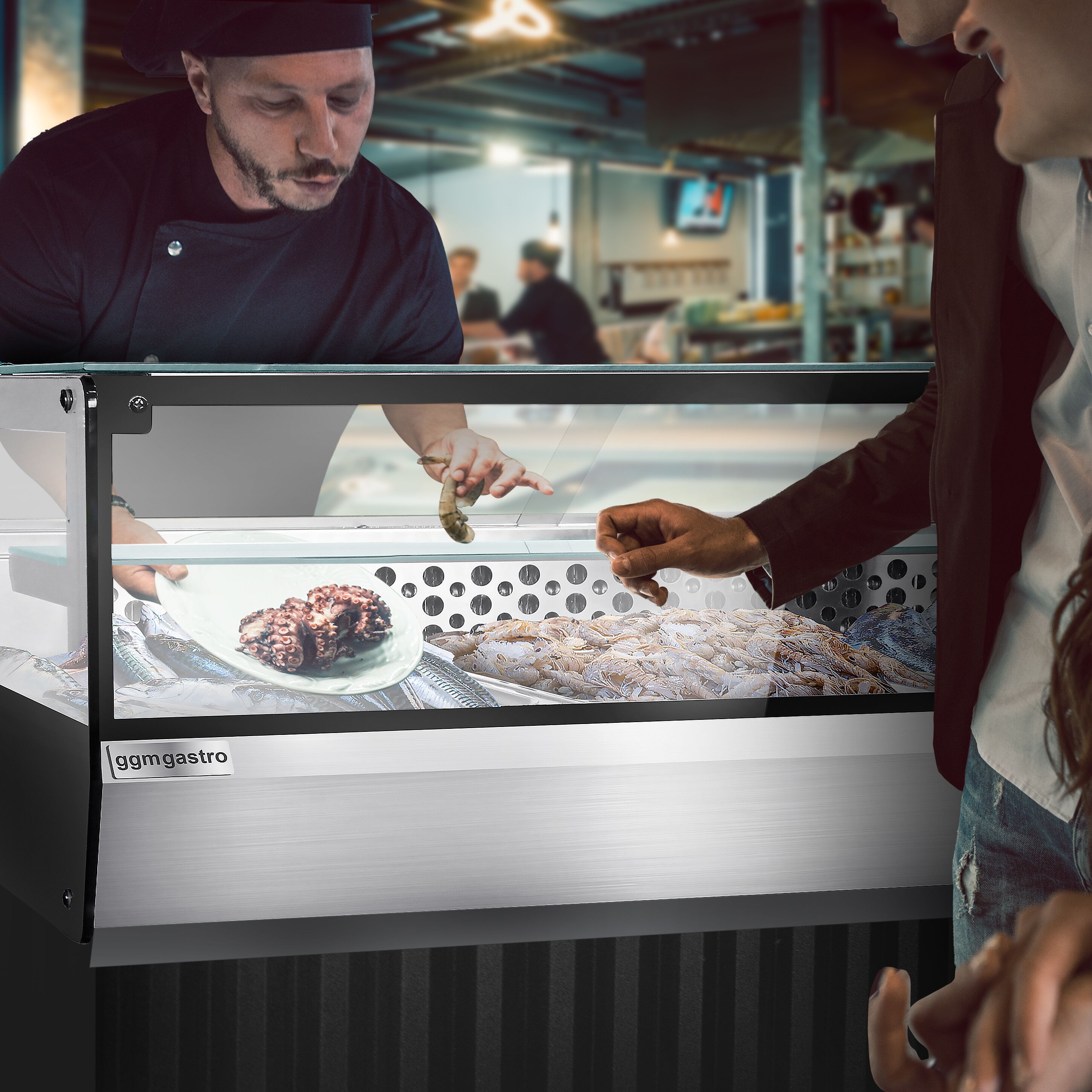 Countertop refrigerated display case - 870mm - front sliding plexiglass doors - for fish & meat - for up to 3x GN 1/1