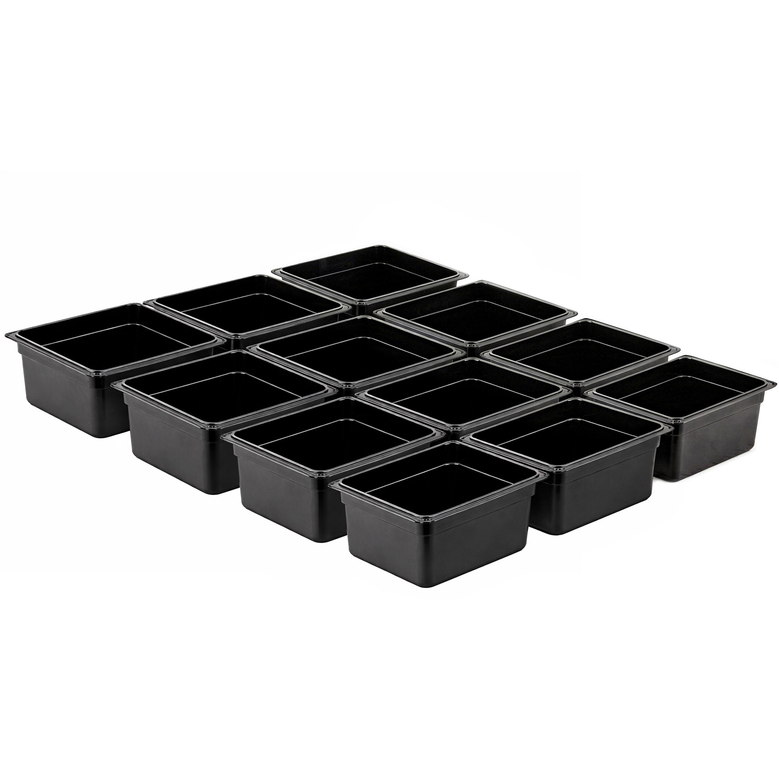 (12 pièces) Bac en Polycarbonate GN 1/2 - Noir - Hauteur : 150 mm