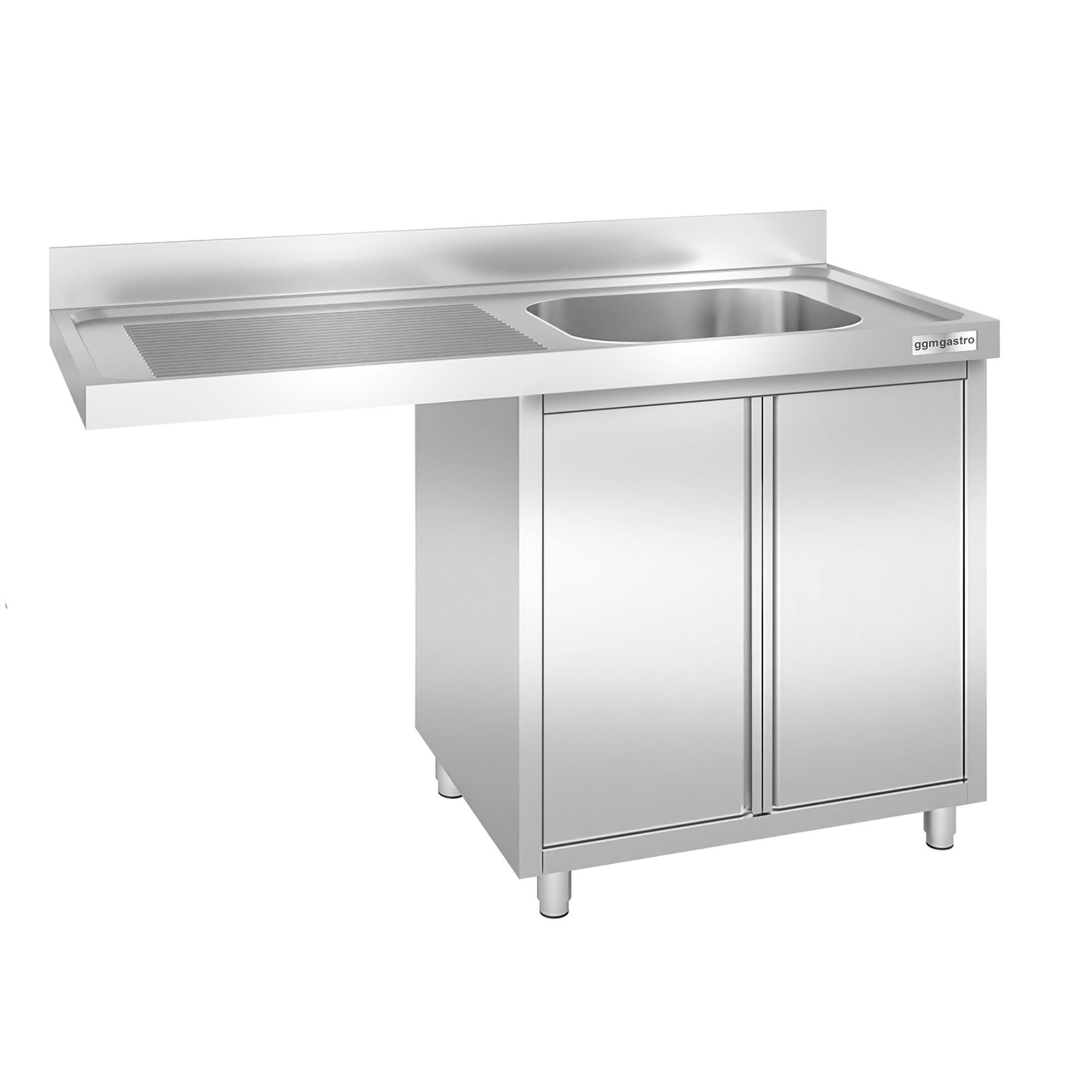 Plonge inox professionnelle PREMIUM - 1400x600mm - 1 bac à droite - avec égouttoir à gauche - passage lave-vaisselle à gauche