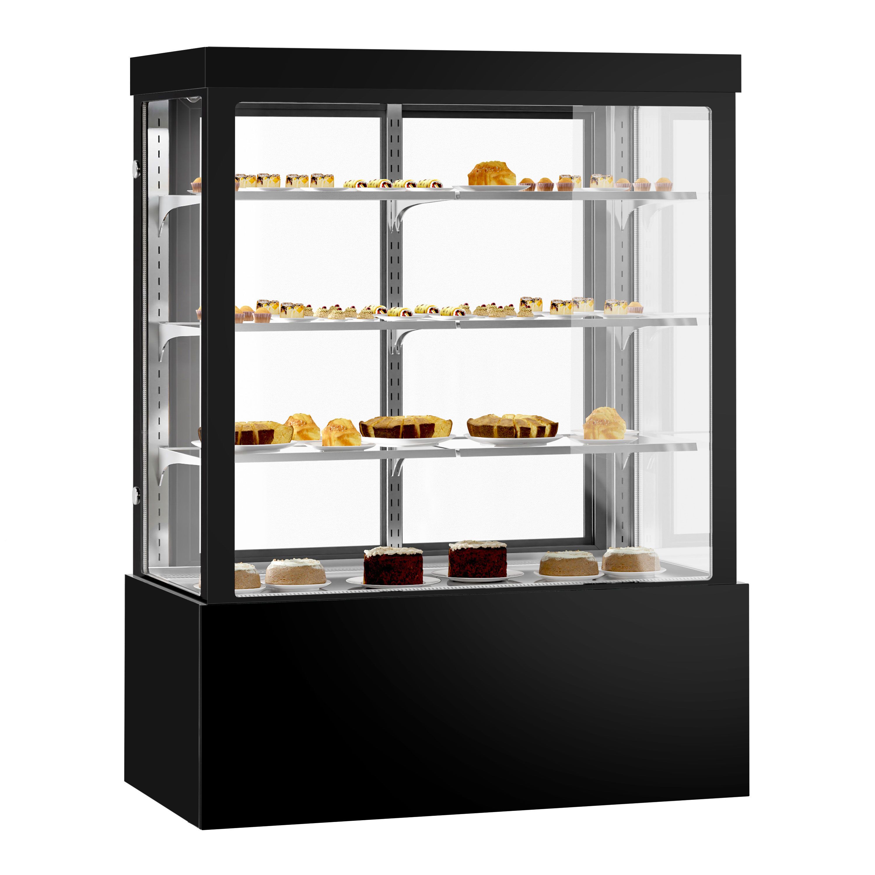 Vitrine de comptoir réfrigérée - 1400L - 1500mm - Double vitrage - avec 3 étagères - portes coulissantes vitrées arrière - Noir