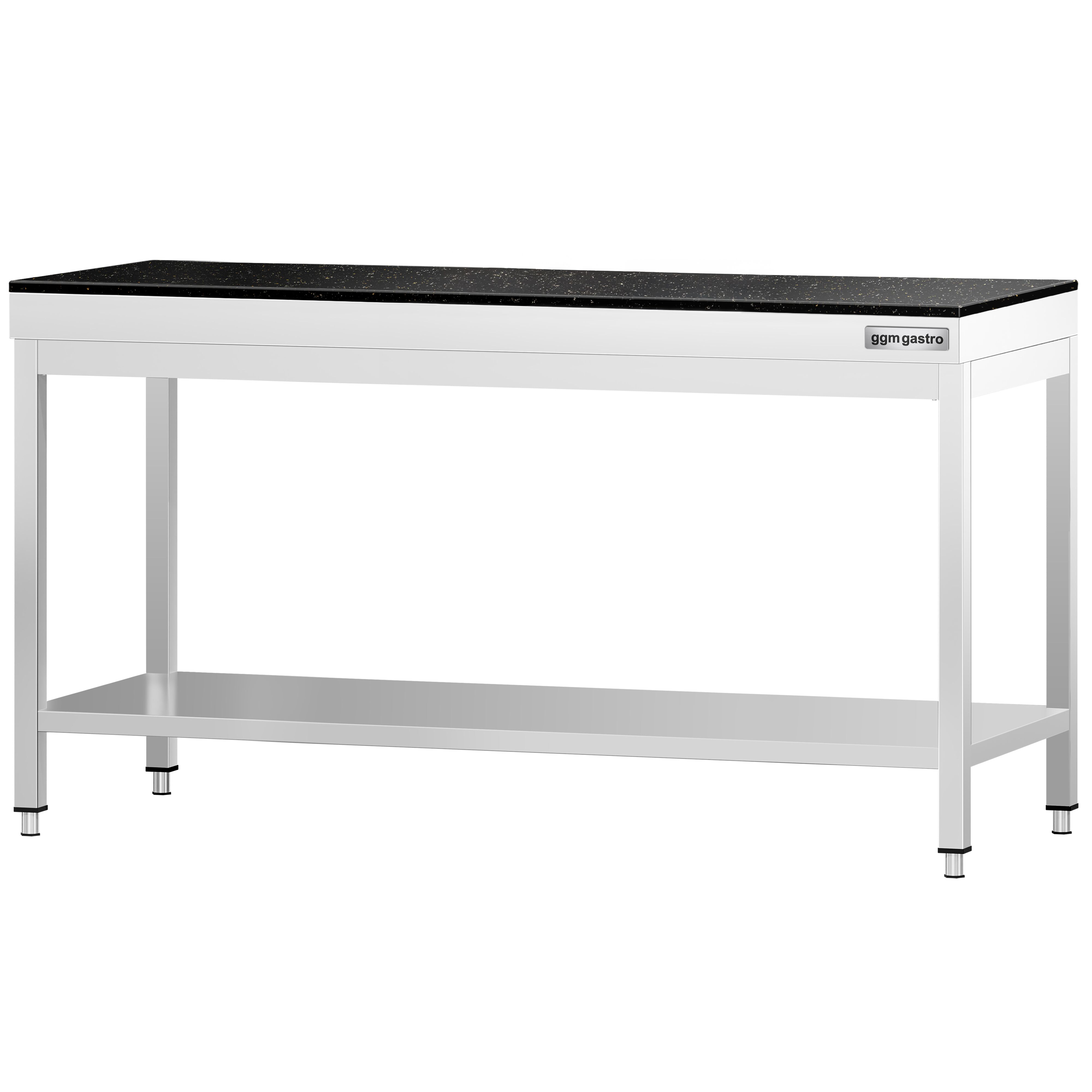 Table de travail inox PREMIUM - 2000 x 600 mm - avec tablette inférieure - incl. Plan de travail en Granit