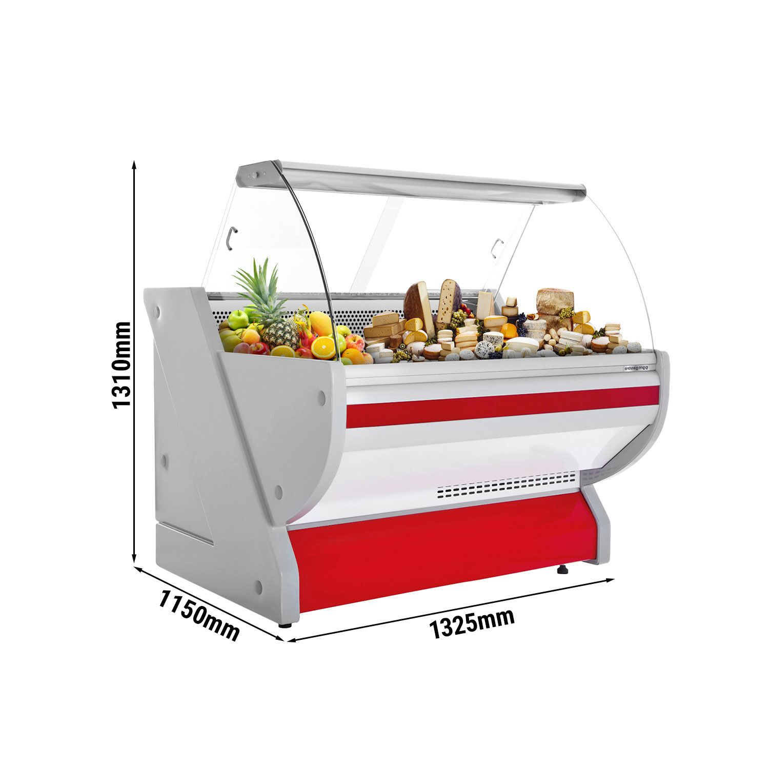 Serve Over Counter - 1325x1150mm - granite worktop - red front - capacity 260 litres