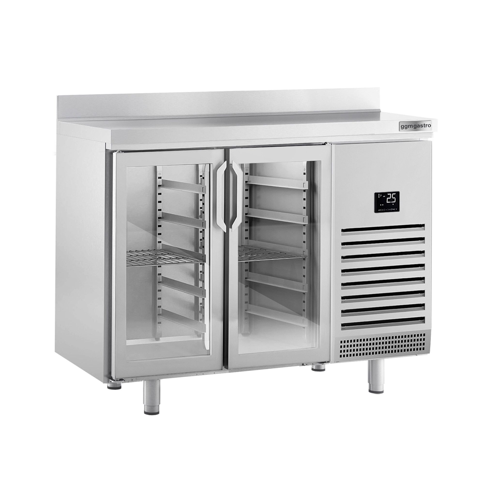 Commercial Refrigerated Back Bar Counter PREMIUM PLUS - 1468x700mm - 305L - with 2 Hinged Glass Doors, upstand & locks - Stainless Steel