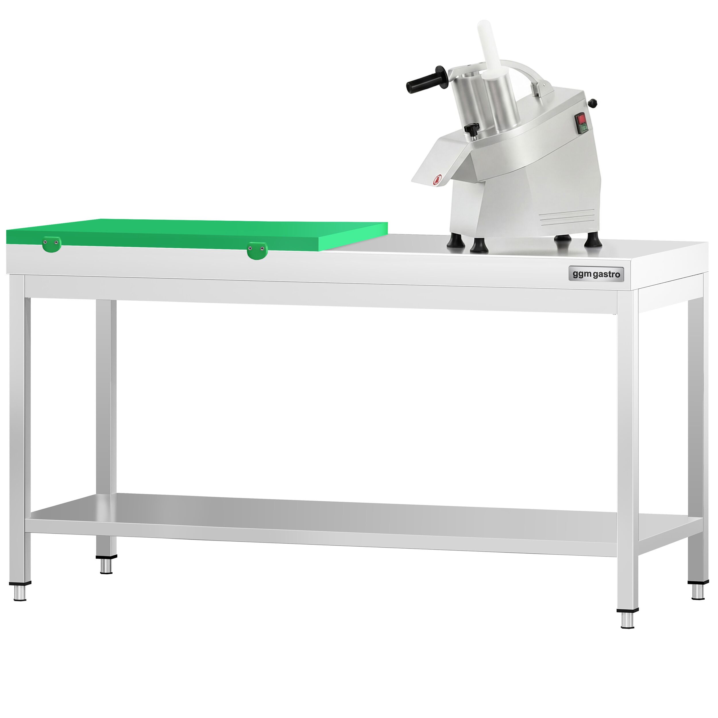 Table de travail inox PREMIUM - 2000 x 700 mm - avec tablette inférieure - incl. 1/2 Planche à découper Verte