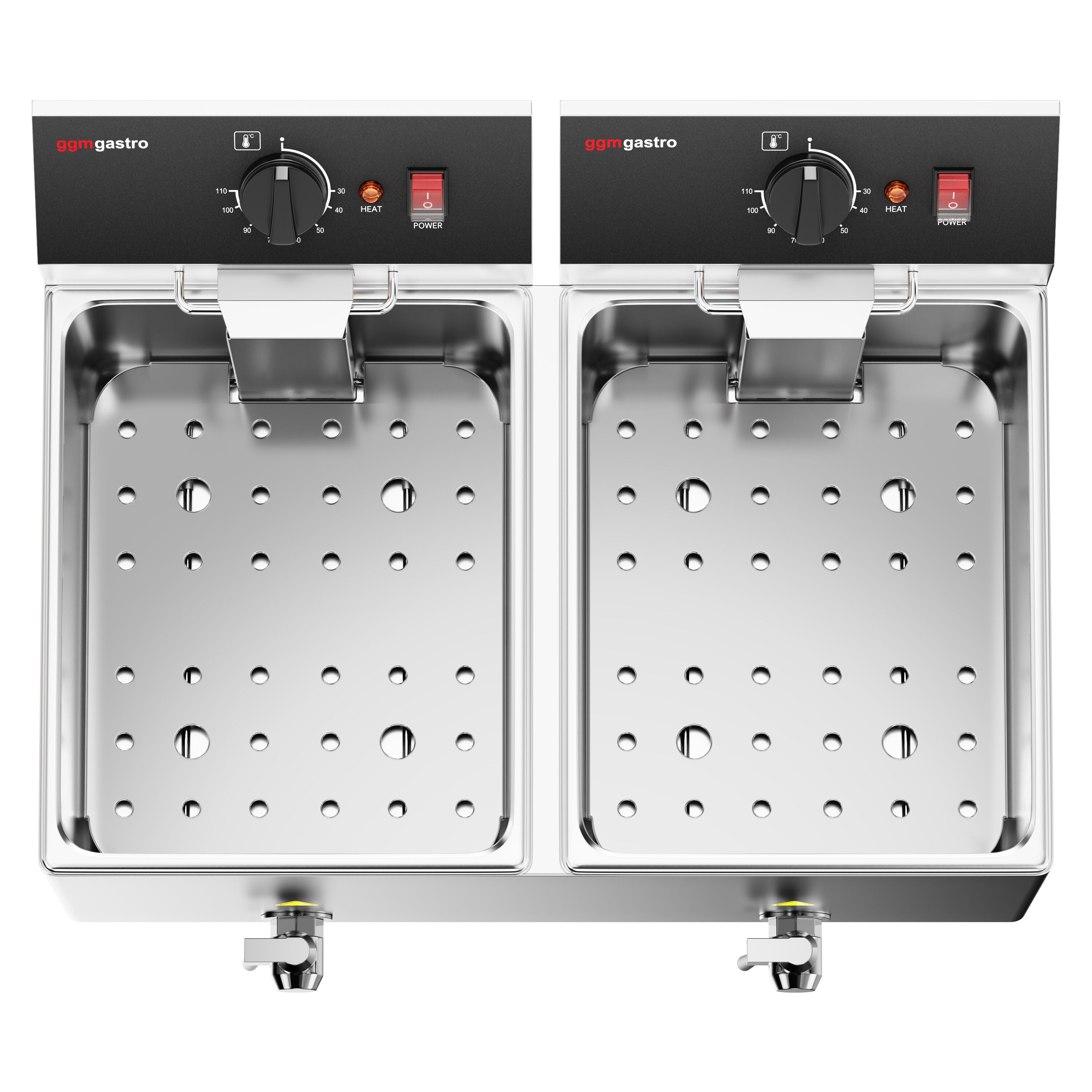 Cuiseur à pâtes électrique – 8 + 8 L – 6,5 kW – avec robinet de vidange – incl. 8 paniers