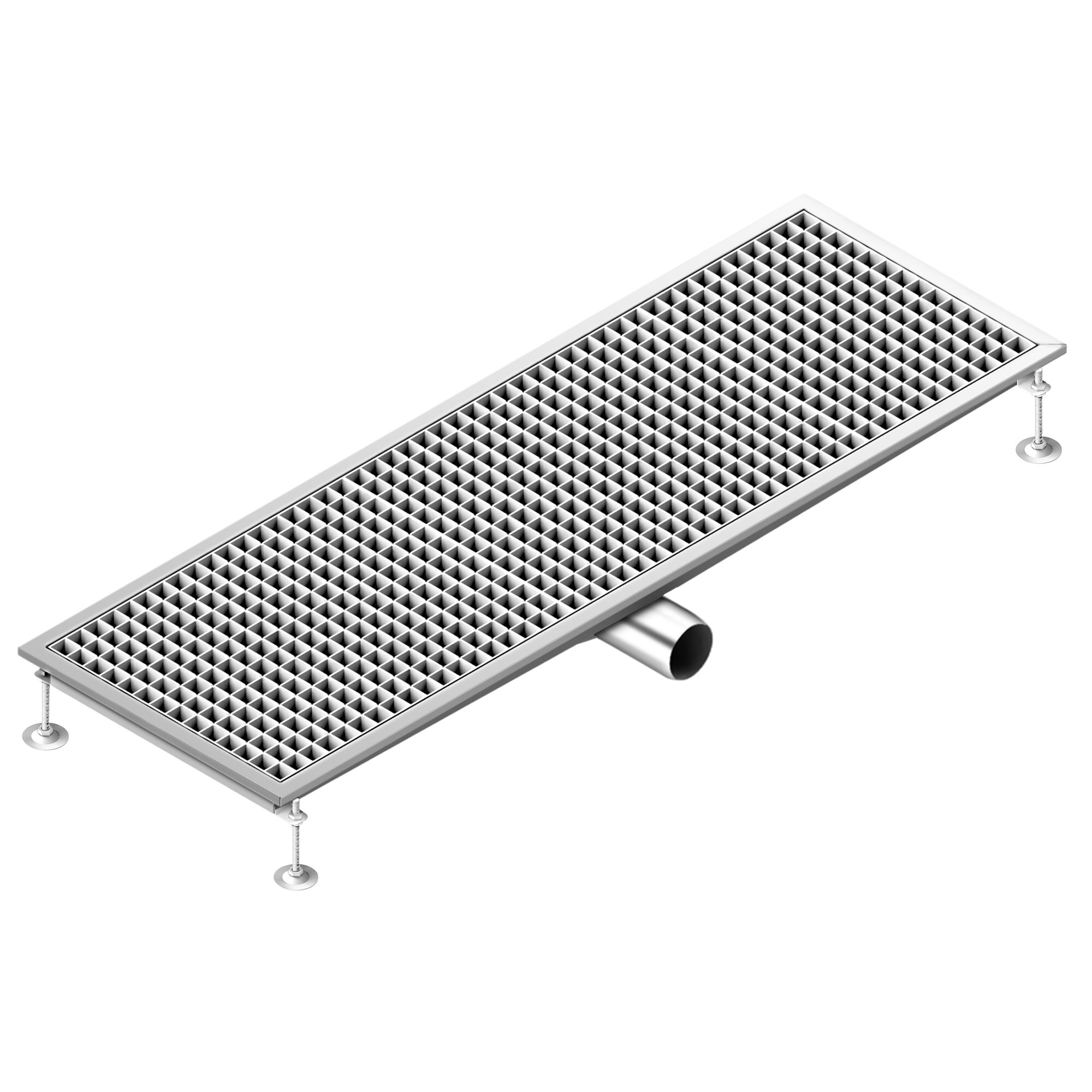 Caniveau de sol en acier inoxydable - 1200x400mm - sortie horizontale Ø70mm