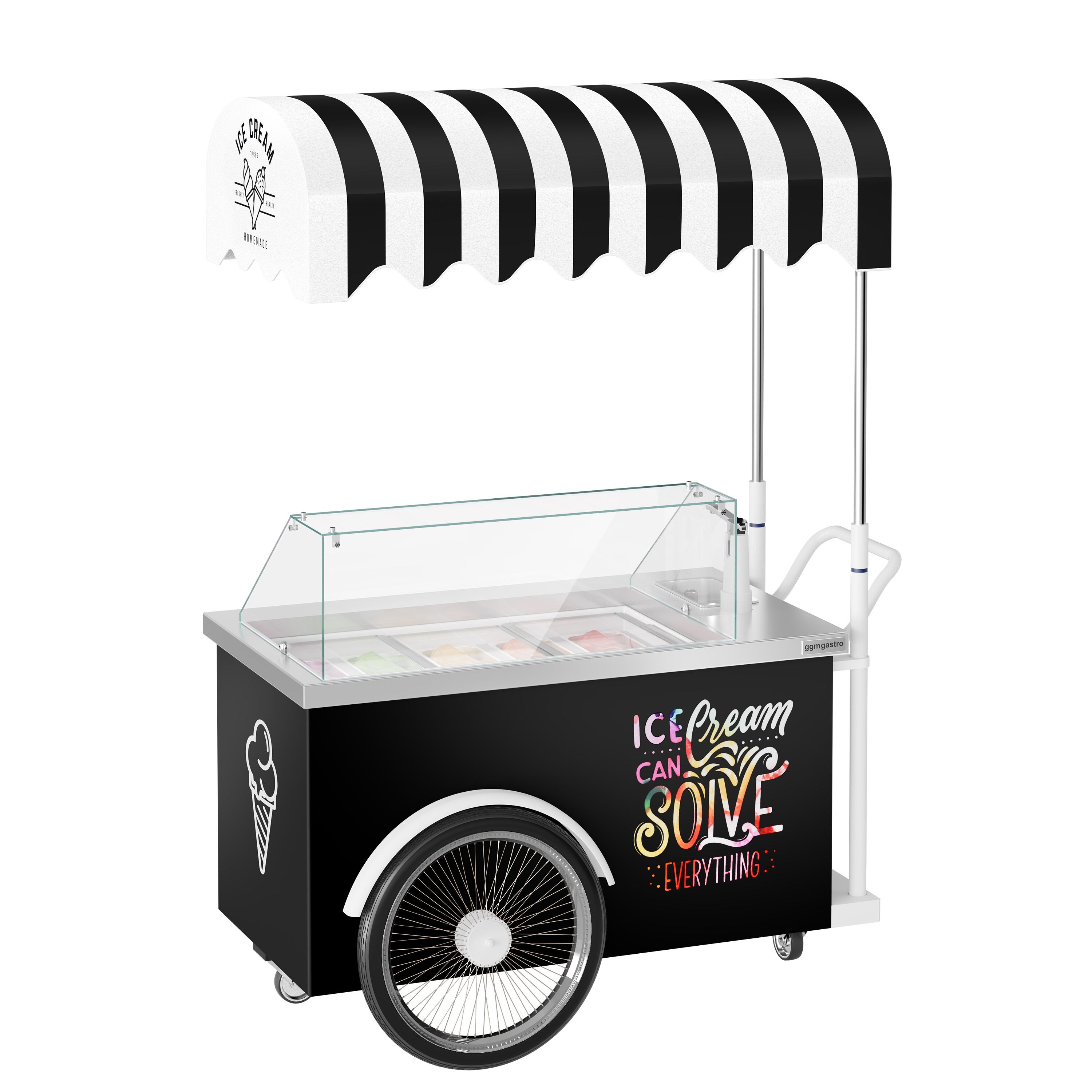 Chariot à glaces - 1570mm - pour 7 bacs Napoli 5 L - avec évier à cuillères