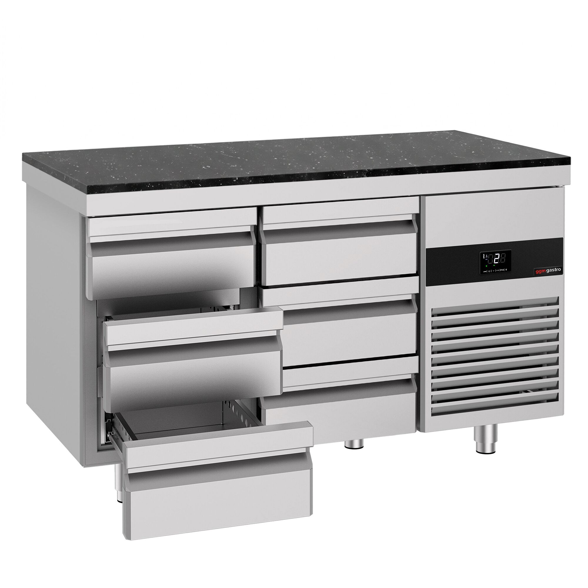 PREMIUM Refrigerated Counter – 1400 × 700 mm – with 6 Drawers – incl. Granite Worktop