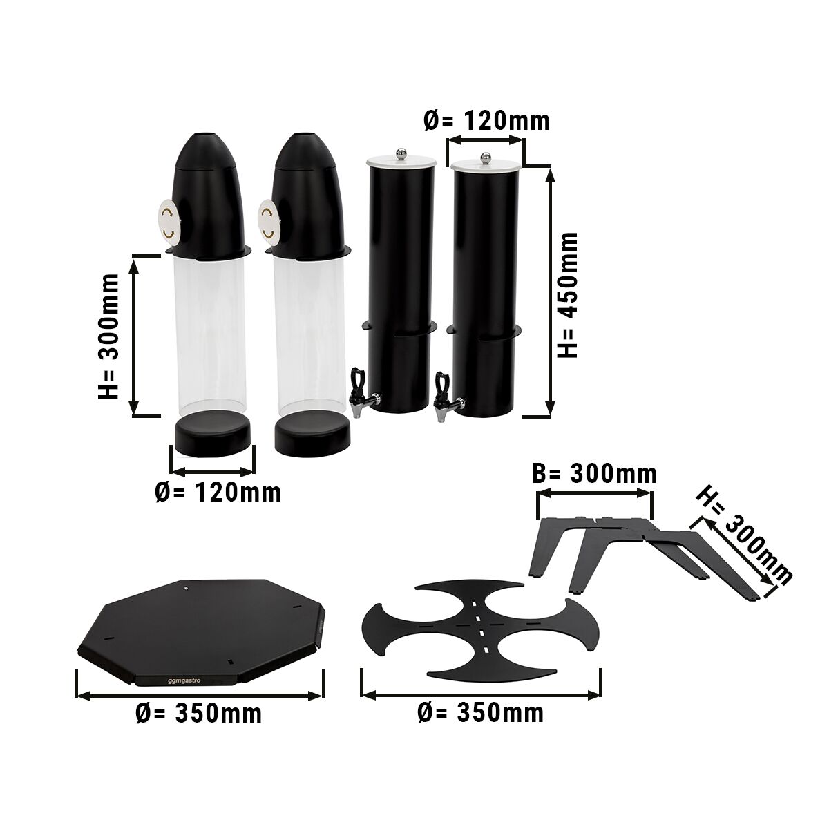 Cerealien- & Milchspender - doppelt - rotierend - Ø 120mm - Schwarz - Drehausgabe