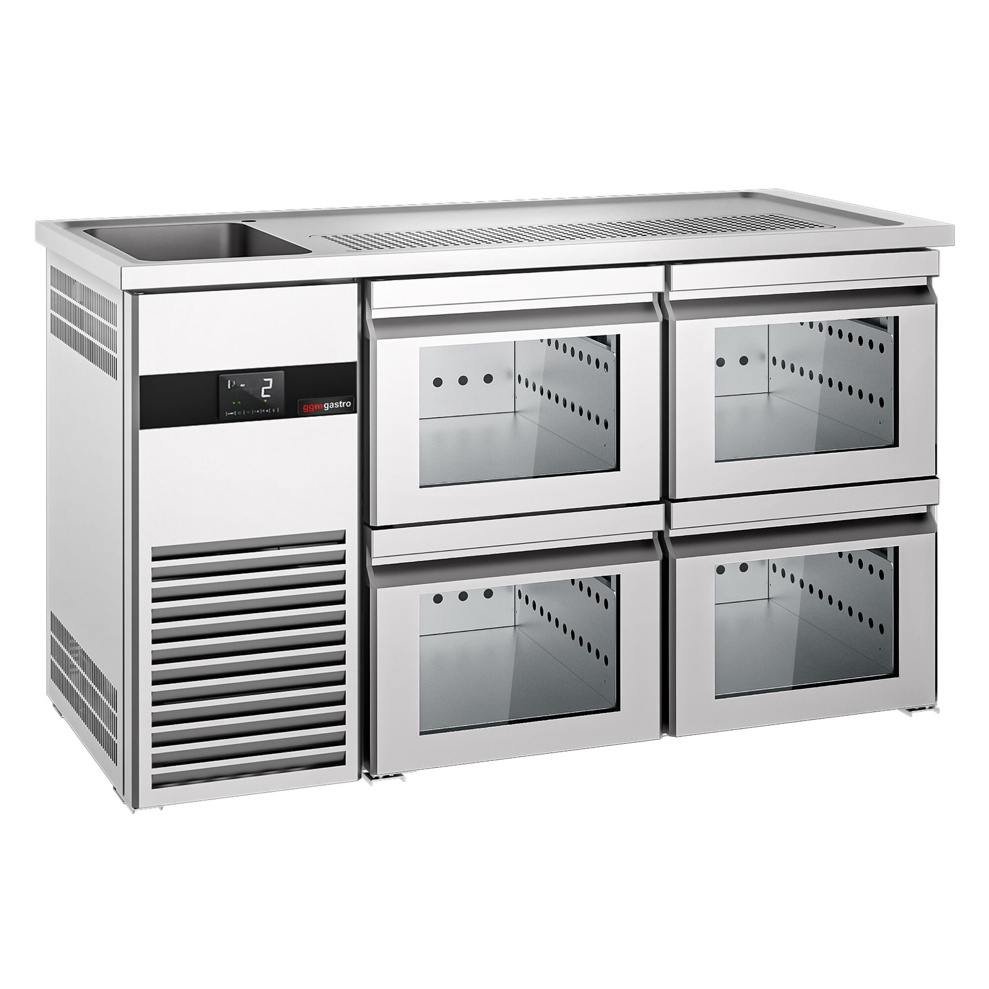 Comptoir de bar réfrigéré PREMIUM - 1550x700mm - 4 tiroirs en verre