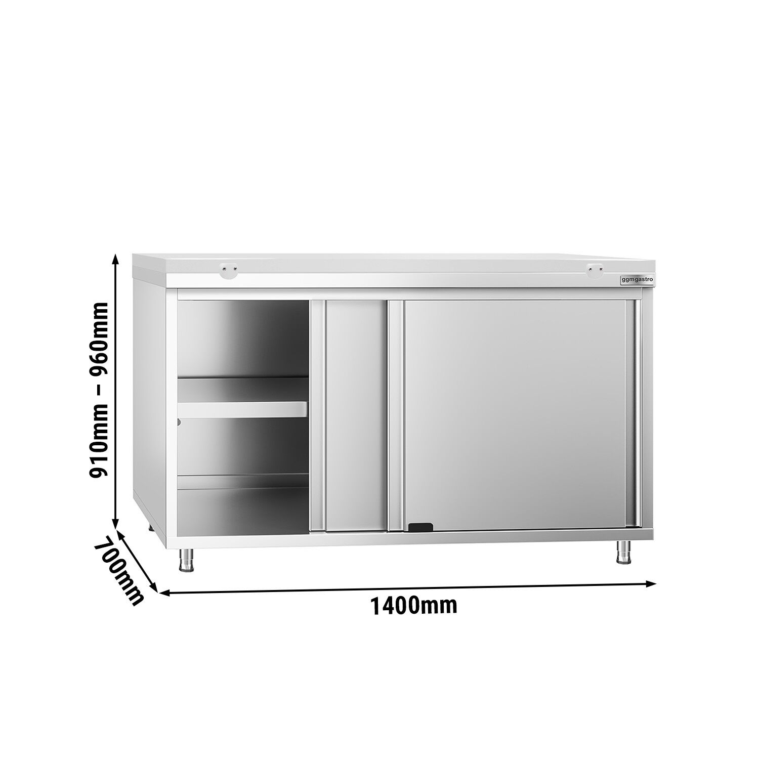 Table armoire en acier inoxydable PREMIUM - 1400x700mm - avec portes coulissantes - pour produits céréaliers, produits laitiers - incl. plateau de découpe Blanc PEHD (HACCP)