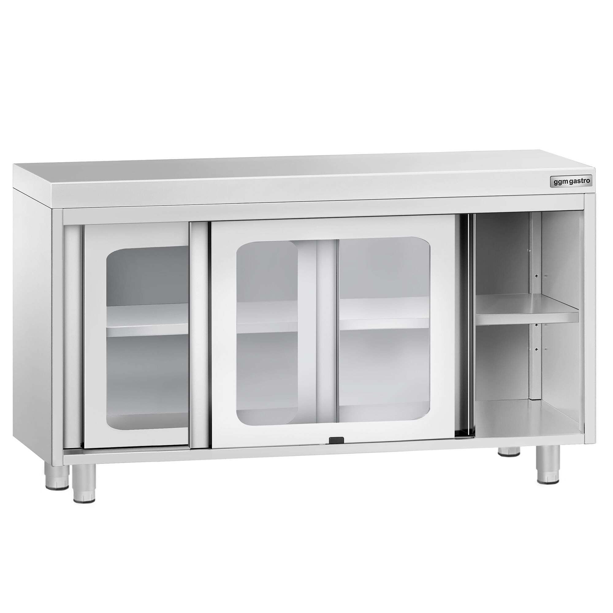 Table armoire en acier inoxydable PREMIUM - 1200x700mm - avec portes coulissantes vitrées