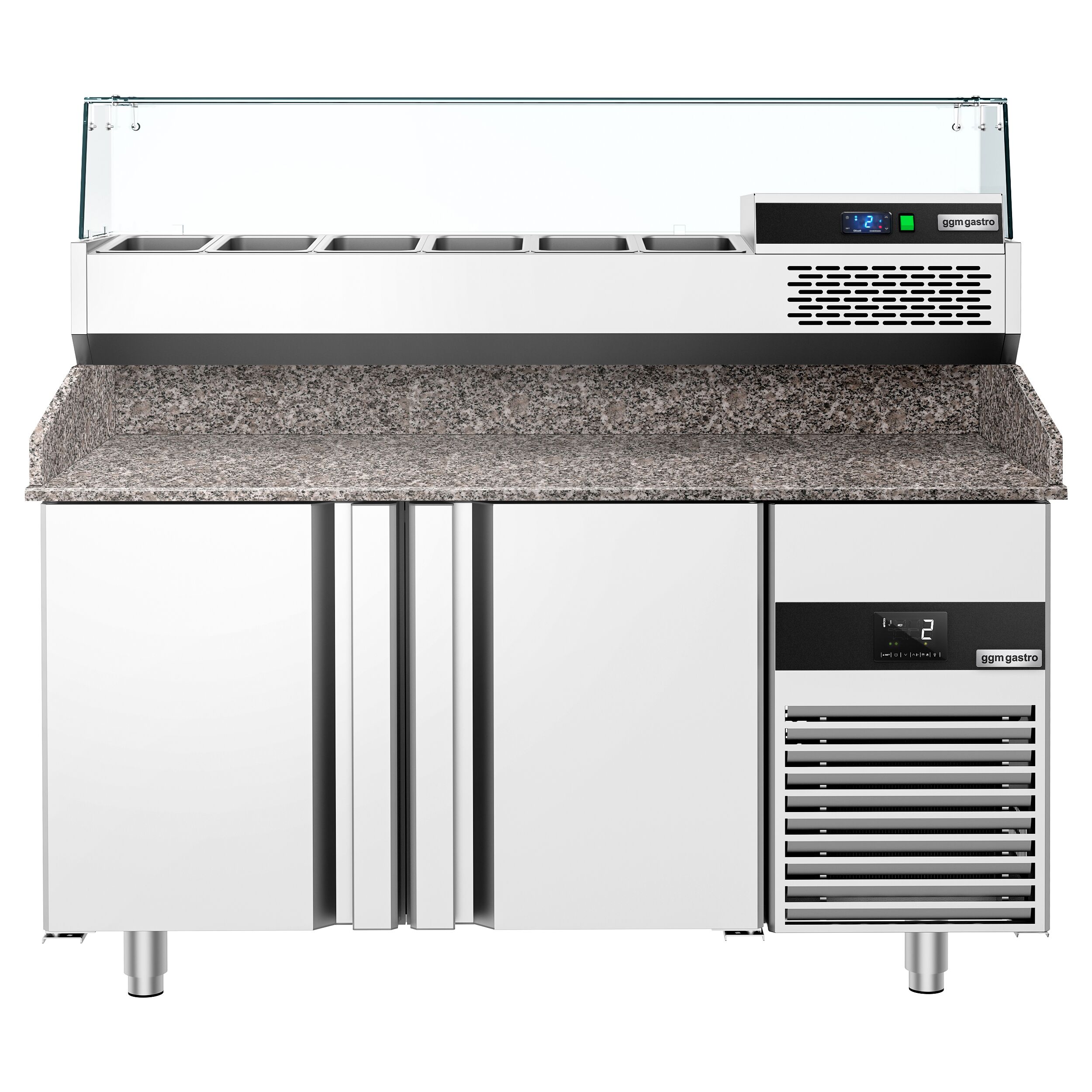 Table réfrigérée à pizza PREMIUM - 1550x800 mm - avec 2 portes - incl. vitrine réfrigérée - 6x GN 1/3