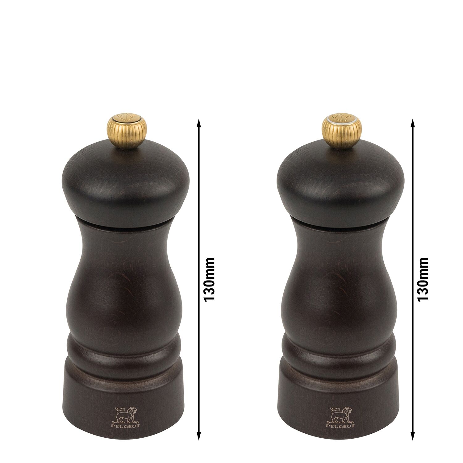 (6 pièces) PEUGEOT | CLERMONT - Moulin à sel & à poivre - Bois - Chocolat - Hauteur : 130 mm