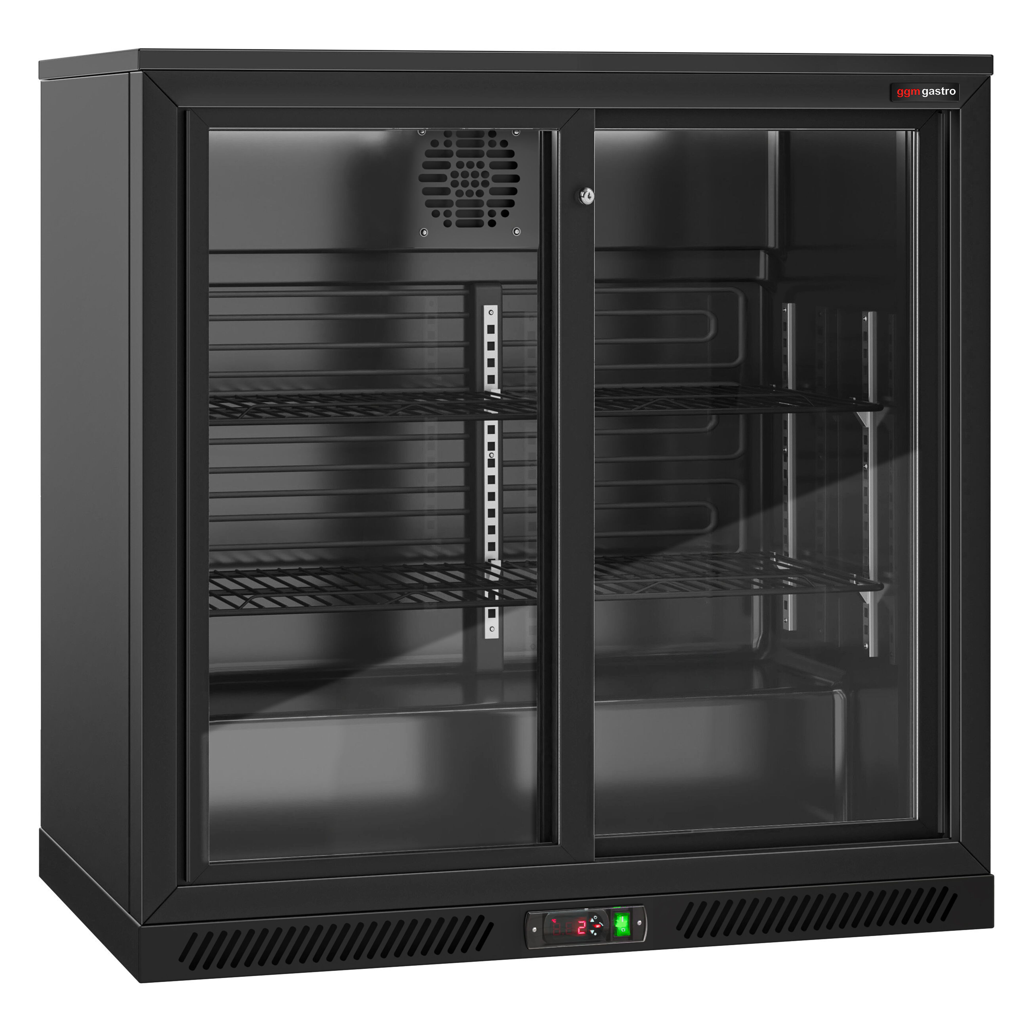 Réfrigérateur de bar – 900 mm – 220 litres – avec 2 portes coulissantes en verre – Extérieur & intérieur Noir