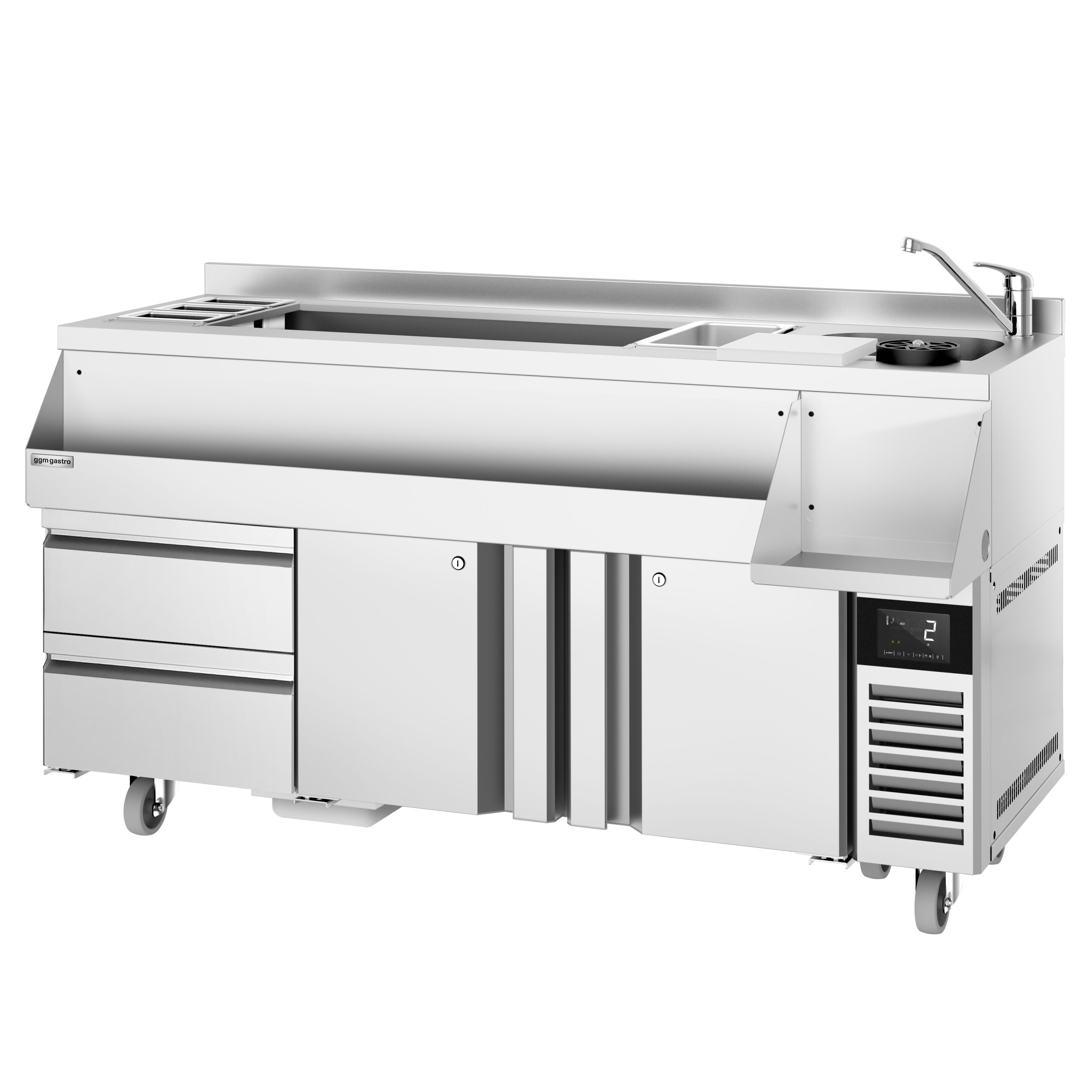 Kylmäpöytä – cocktail-asema - 1600 mm - 235 l - 2 ovea, 2 vetolaatikkoa & 230 V pistorasia