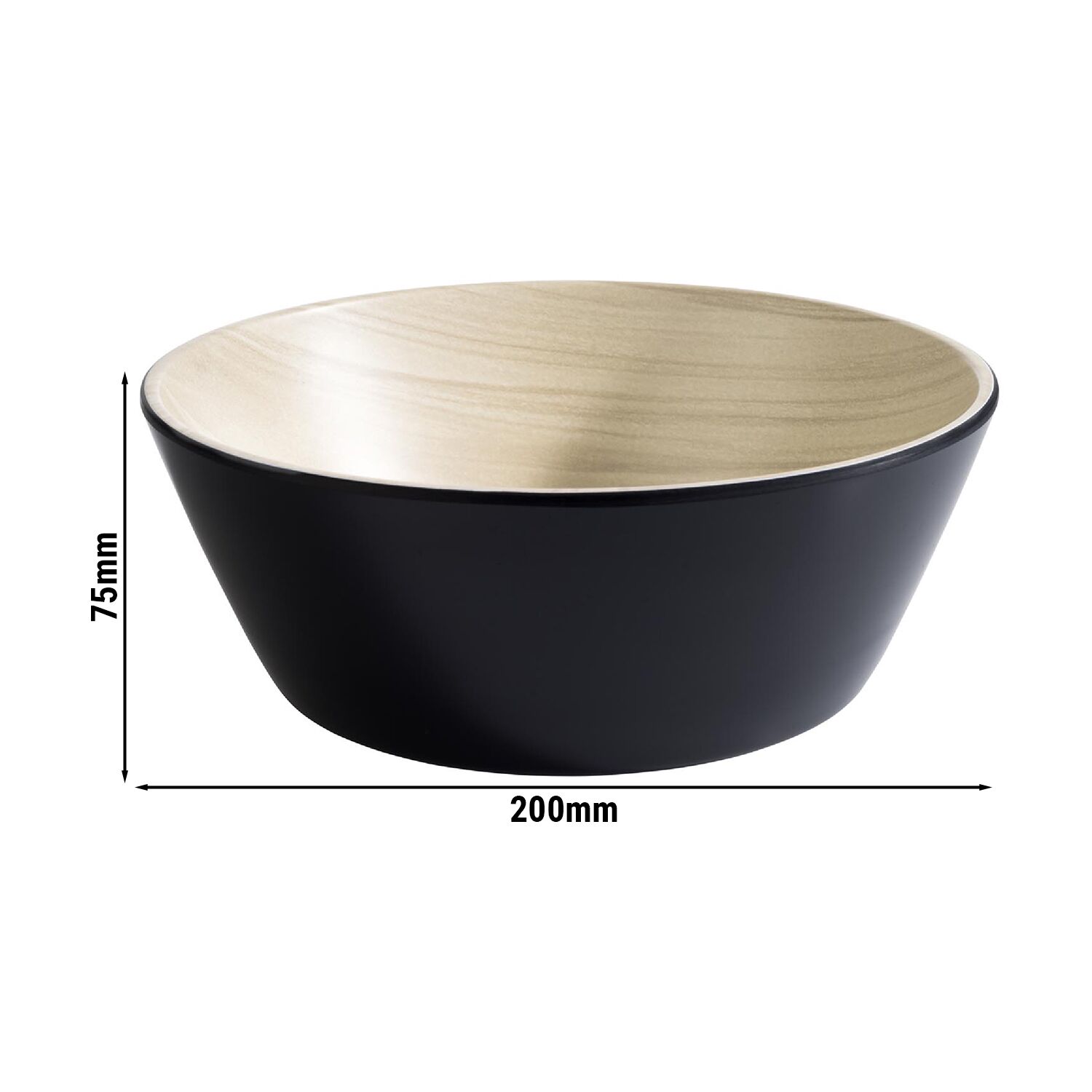 (6 st) Skål - FRIDA - Melamin - 1,2 l - fyrkantig - 200x200 mm - stapelbar, tål maskindisk - svart