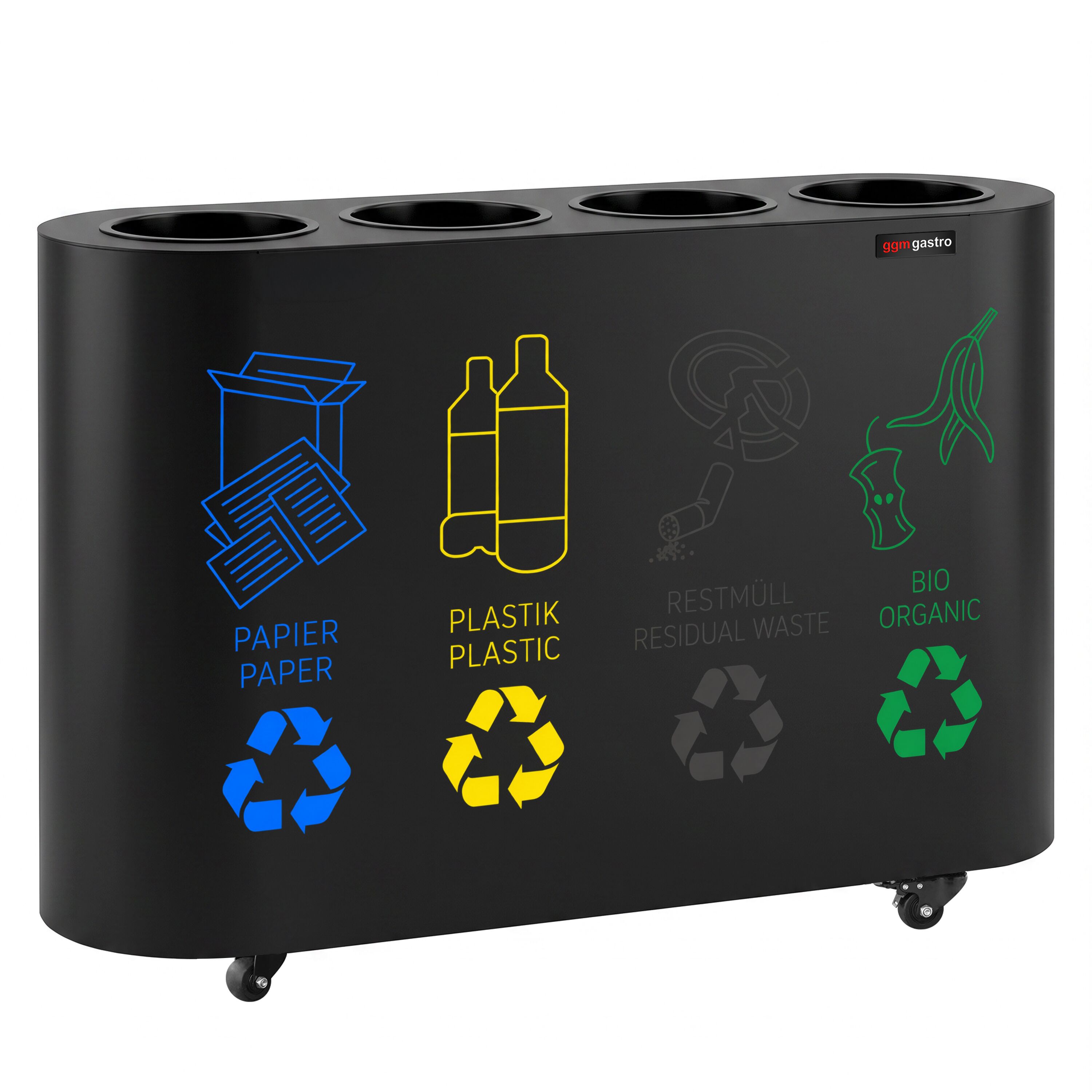 Waste sorting system – 4 bins, 30 litres each – Black