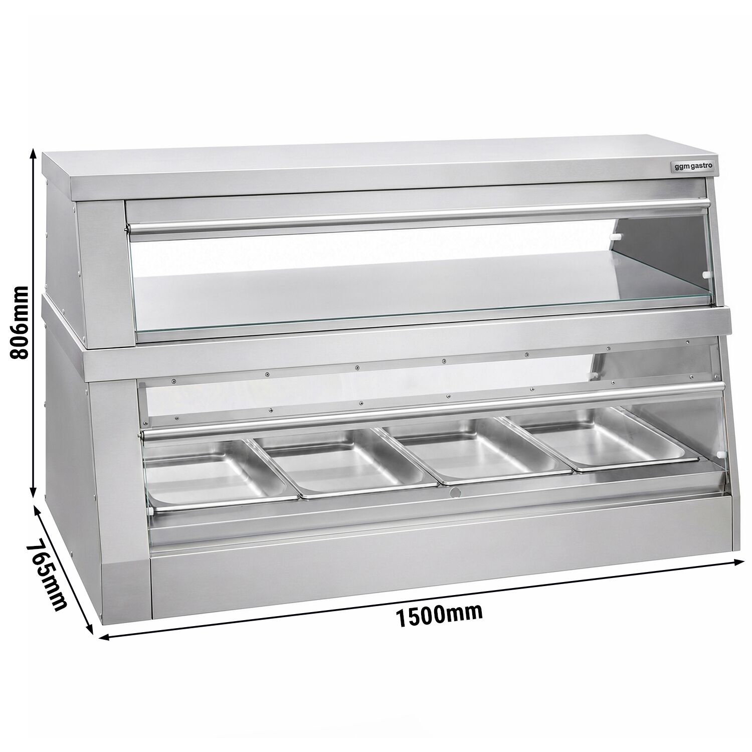 Commercial Heated Display Cabinet – 1500 mm – for 4 × GN 1/1 – Individually Adjustable – 3.5 kW