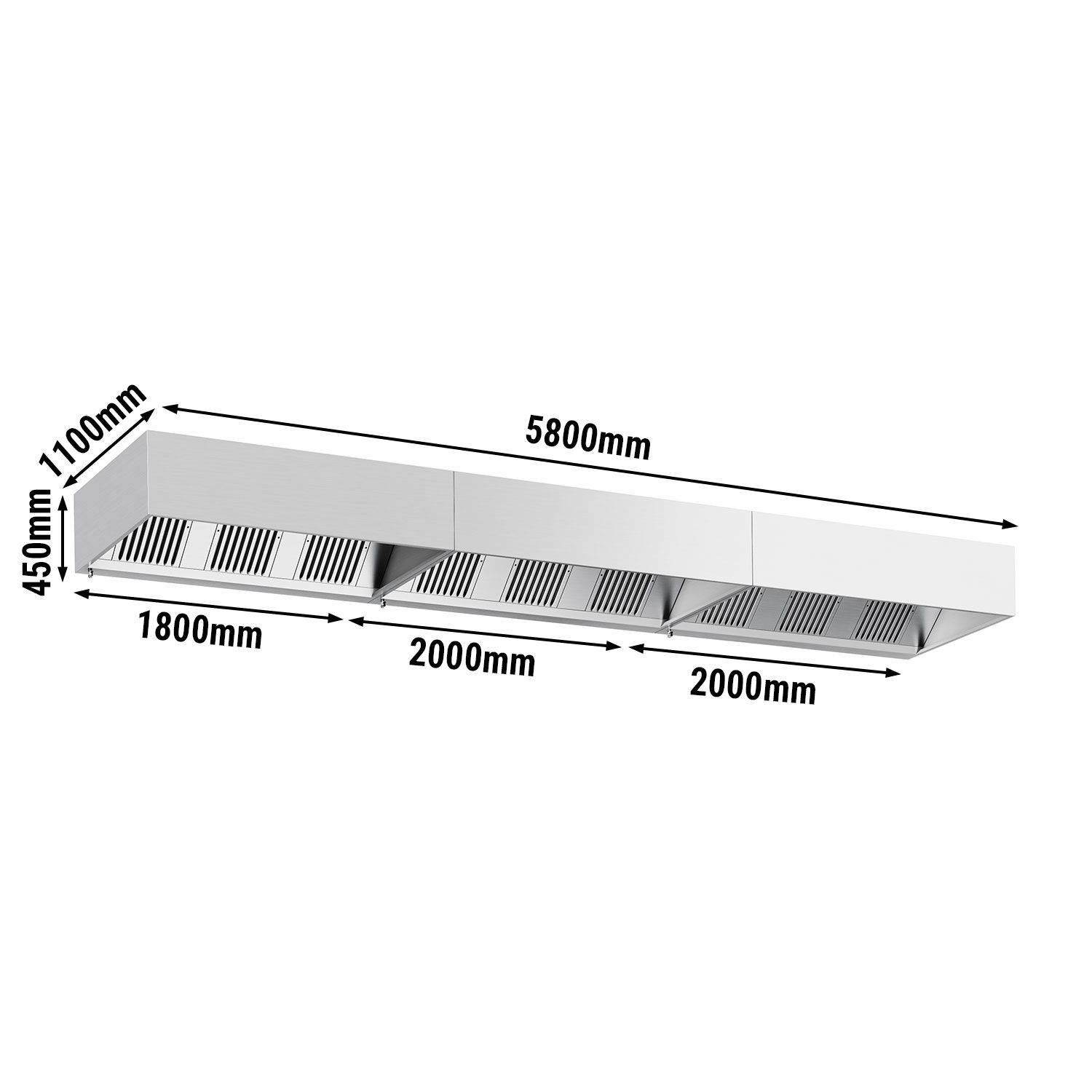 Skříňová digestoř - 5800 mm - s filtrem a svítidlem