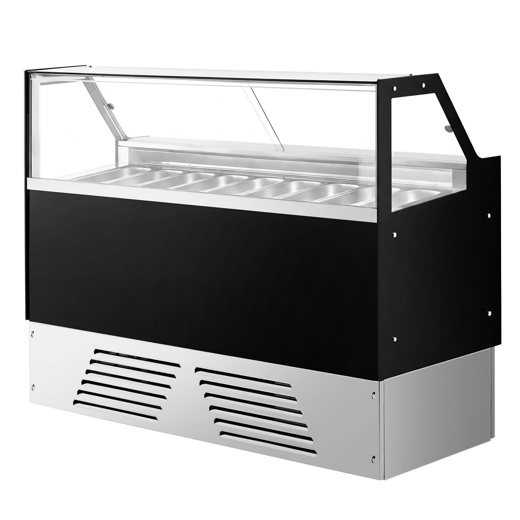 Vitrine à glace EMMA – 1710 mm – refroidissement ventilé – pour 9 bacs à glace de 5 litres ou 6 bacs de 7 litres – Noir