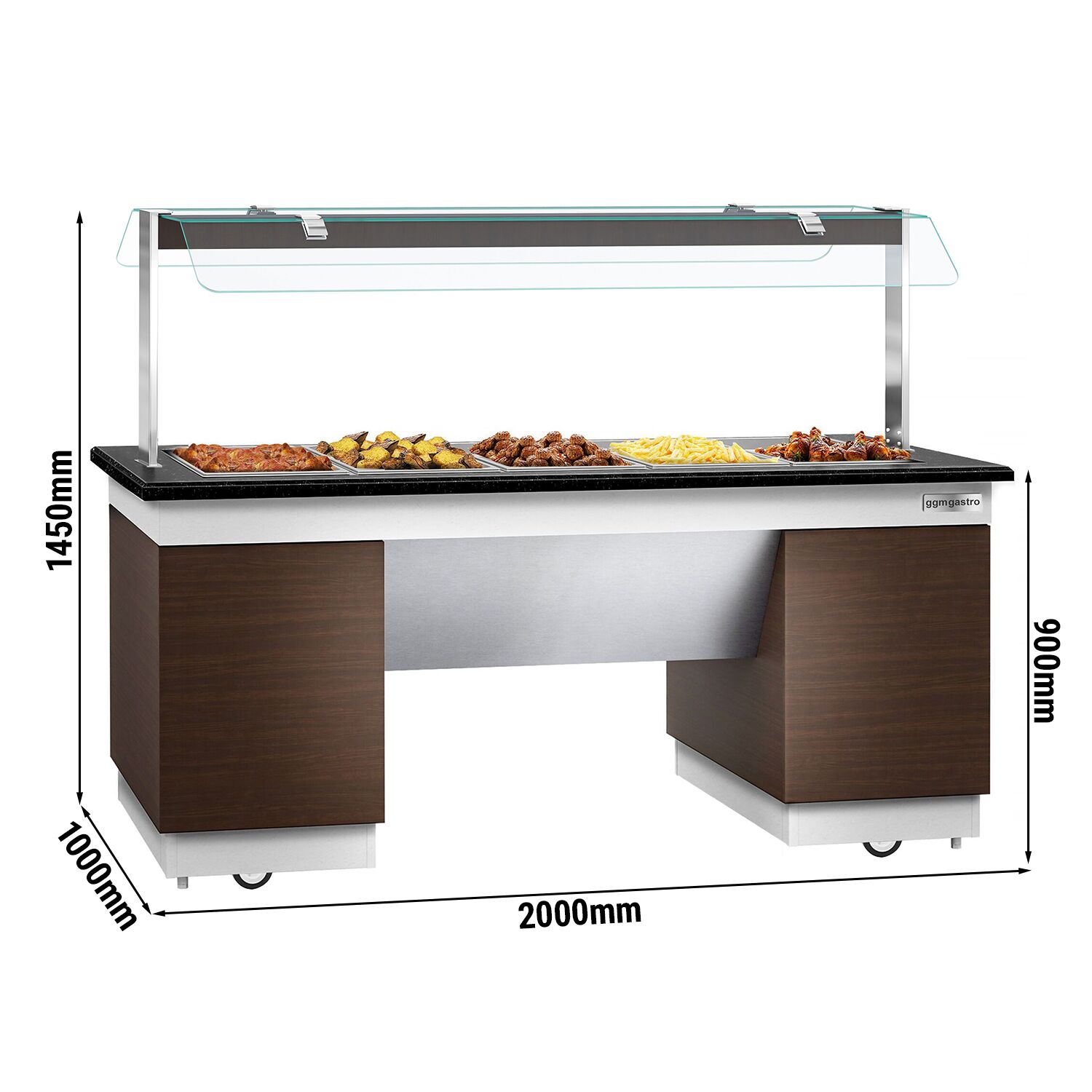 Buffet chaud DUBLIN - 2000mm - avec bain-marie - sur roulettes - pour 5x GN 1/1