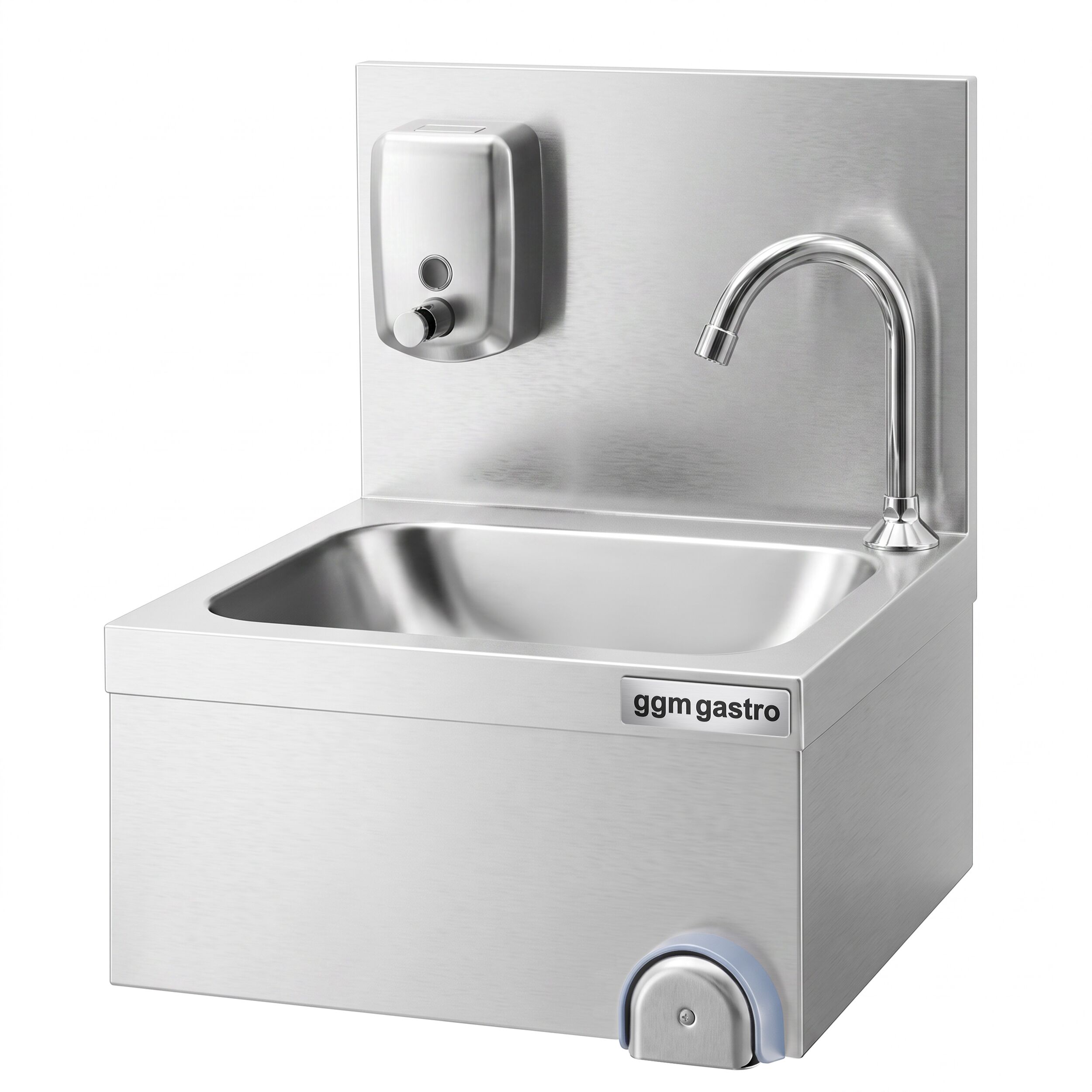 Hand washbasin – with tap, soap dispenser, knee-operated control and high rim