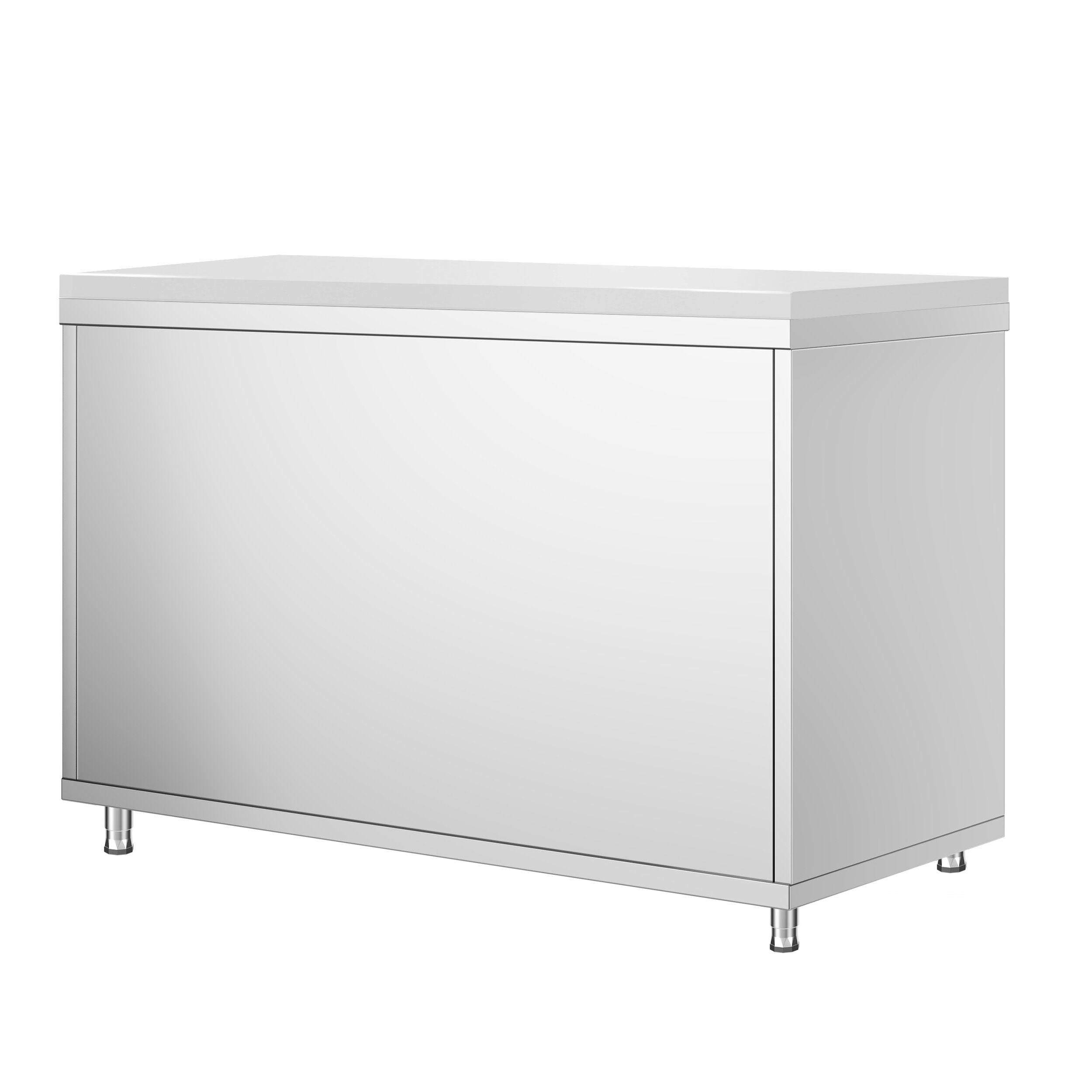 Table armoire en acier inoxydable PREMIUM - 1200x600mm - avec portes coulissantes et étagère basse - pour produits céréaliers, produits laitiers - incl. plateau de découpe Blanc PEHD (HACCP)