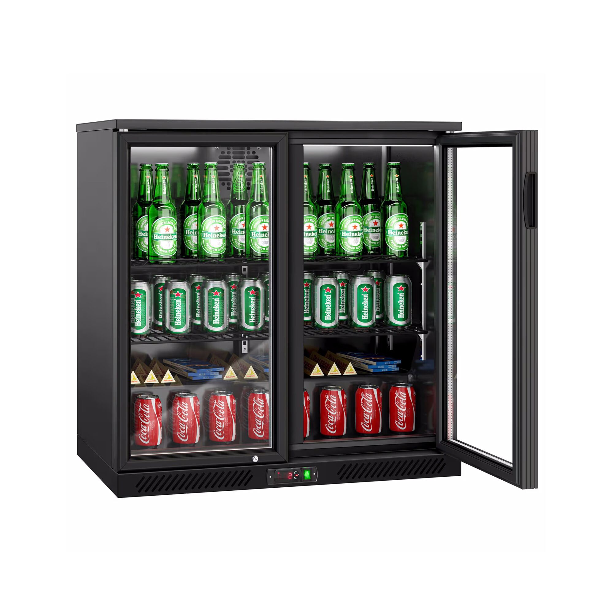 Réfrigérateur de bar – 900 mm – 220 litres – avec 2 portes vitrées battantes – Extérieur & intérieur Noir