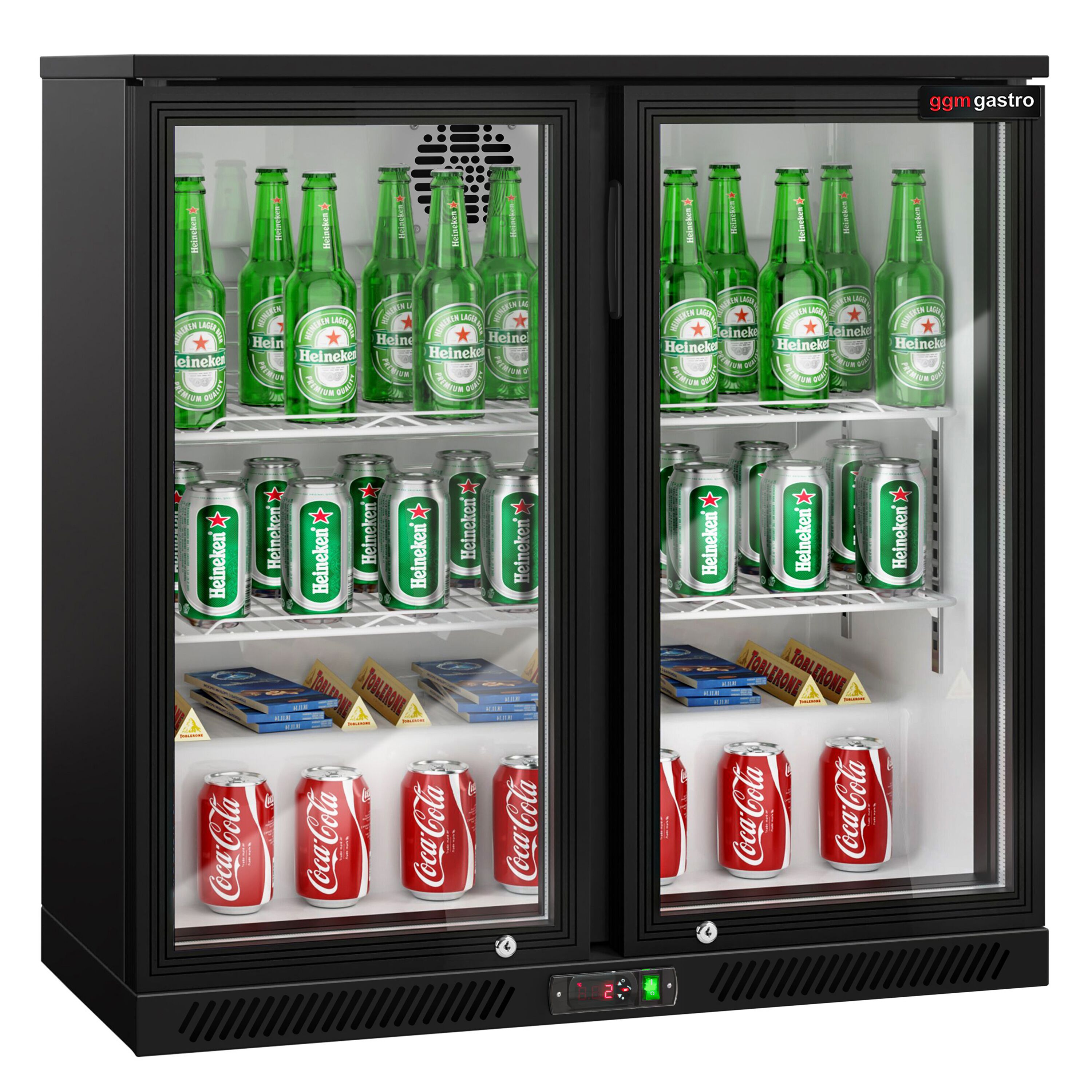 Réfrigérateur de bar – 900 mm – 220 litres – avec 2 portes vitrées battantes – Noir