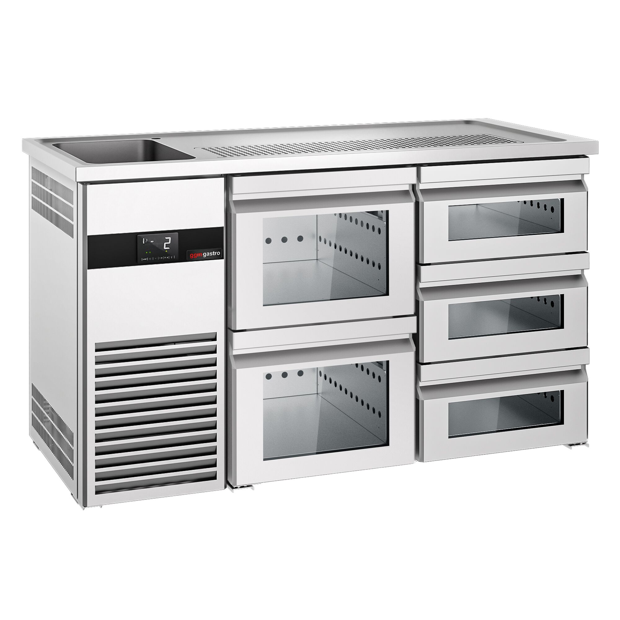 Comptoir de bar réfrigéré PREMIUM - 1550x700mm - 5 tiroirs en verre