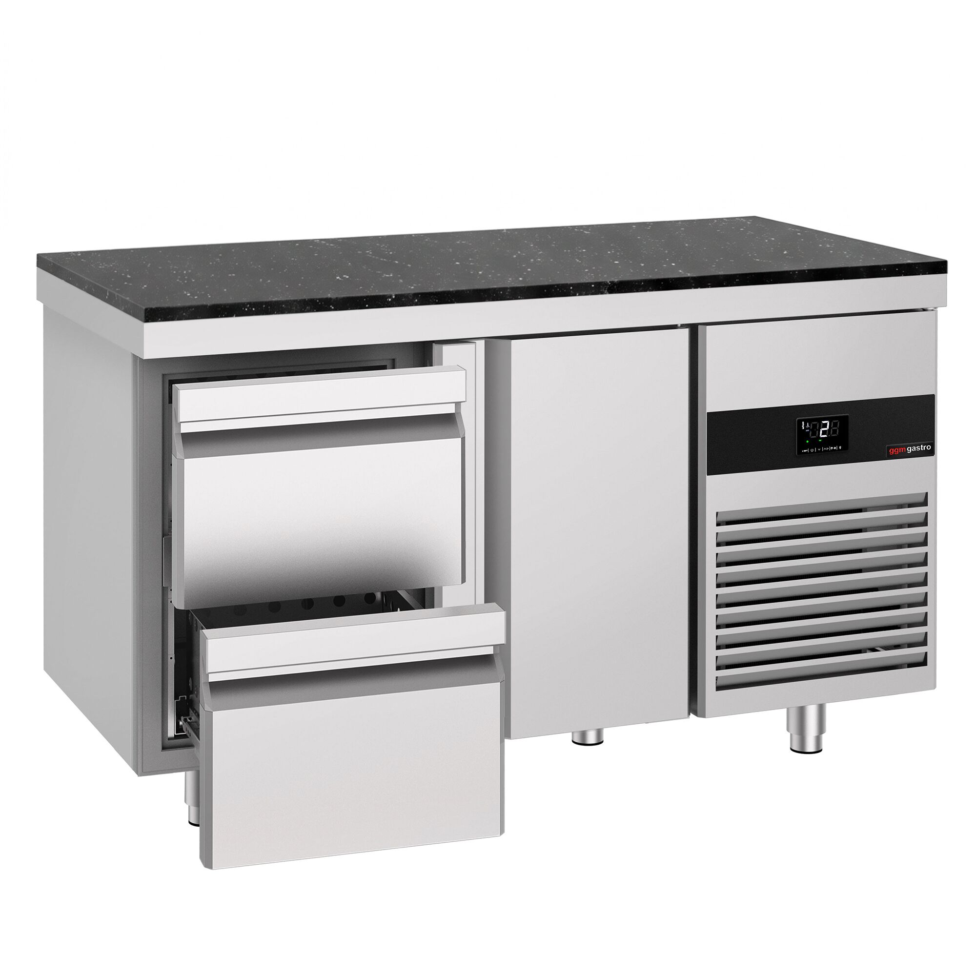 PREMIUM Refrigerated Counter – 1400 × 700 mm – with 1 Door & 2 Drawers – incl. Granite Worktop