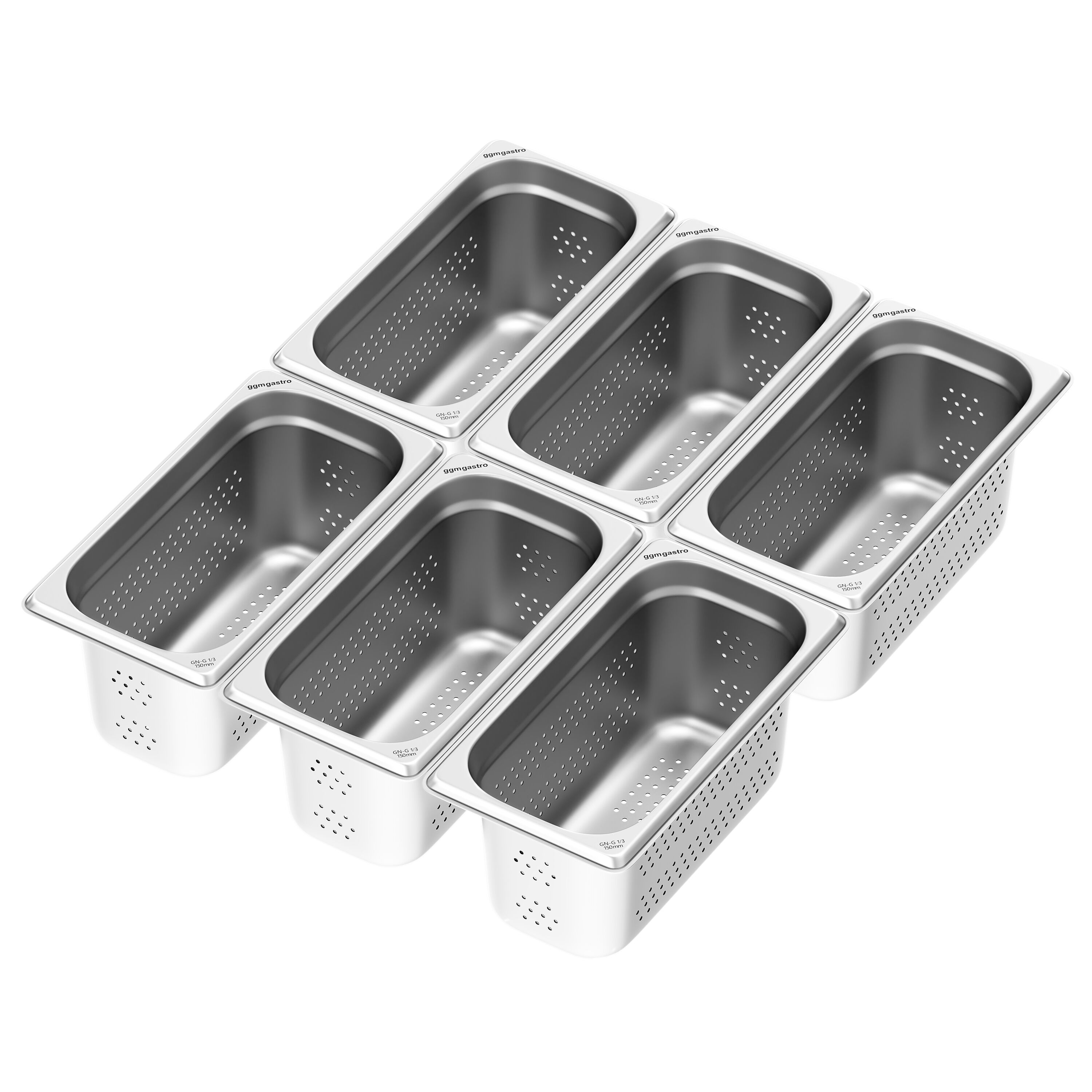 (6 pièces) Récipients en acier inoxydable GN 1/3 - perforés - hauteur : 150mm