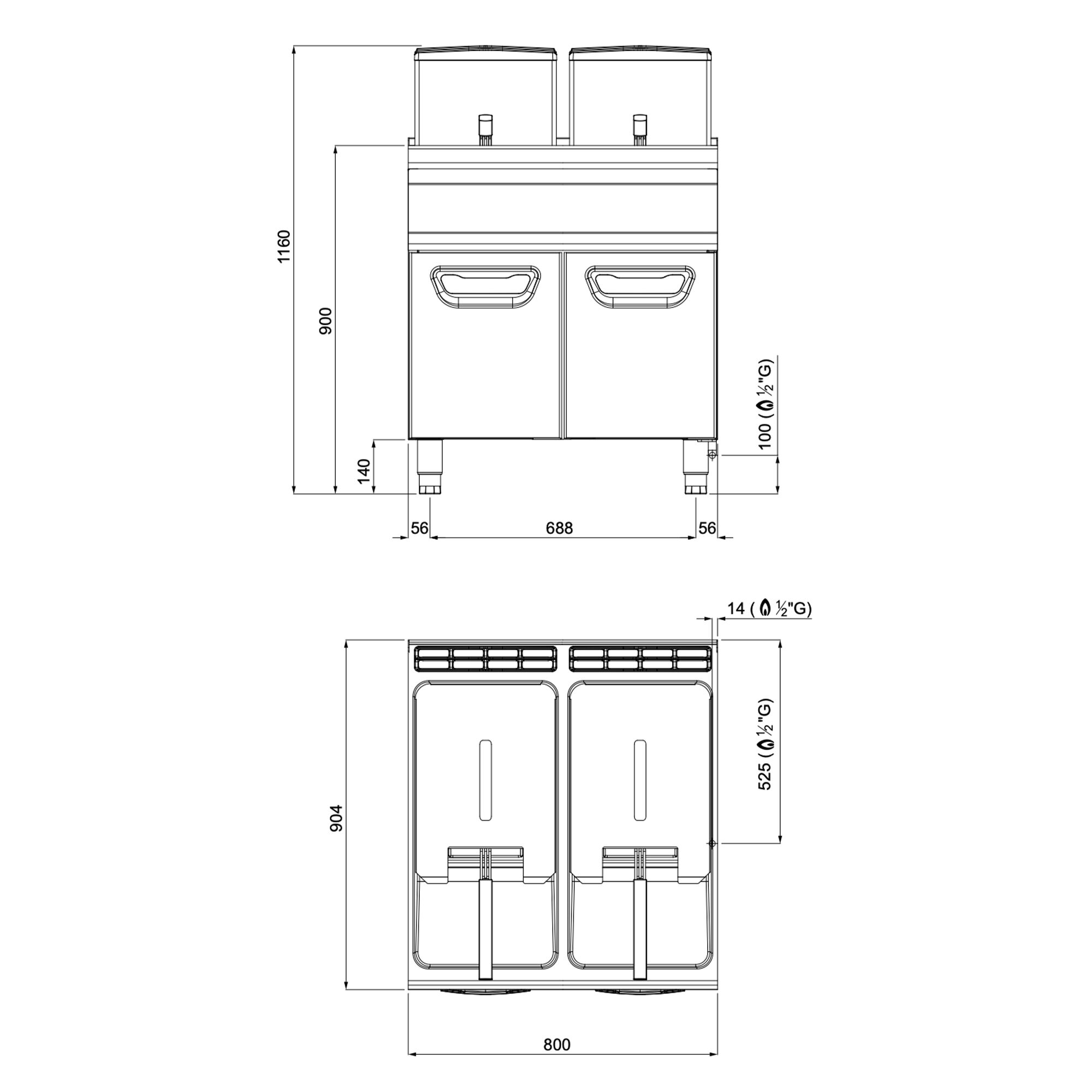 Friteuse à gaz double - 20 + 20 litres - 35 kW