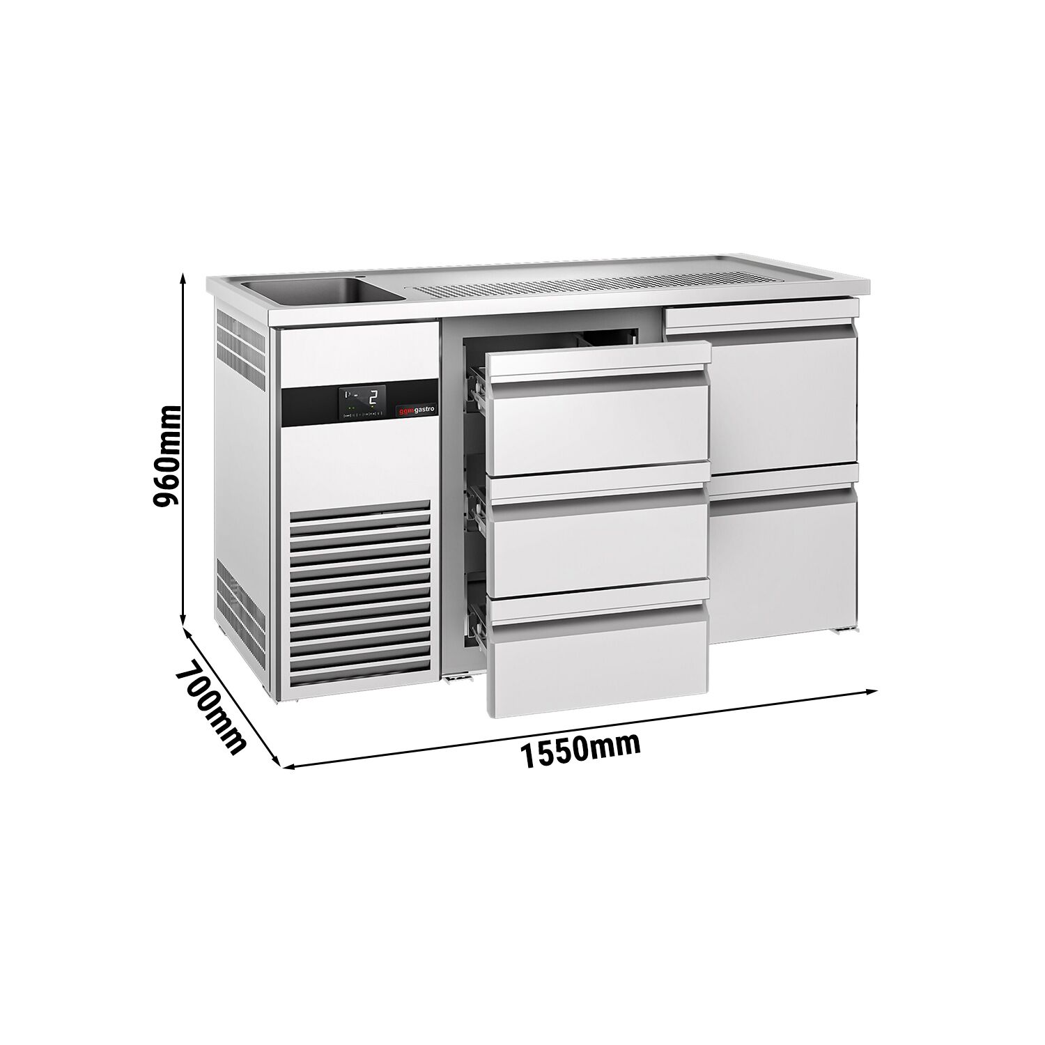 Comptoir de bar réfrigéré PREMIUM - 1550x700mm - 5 tiroirs