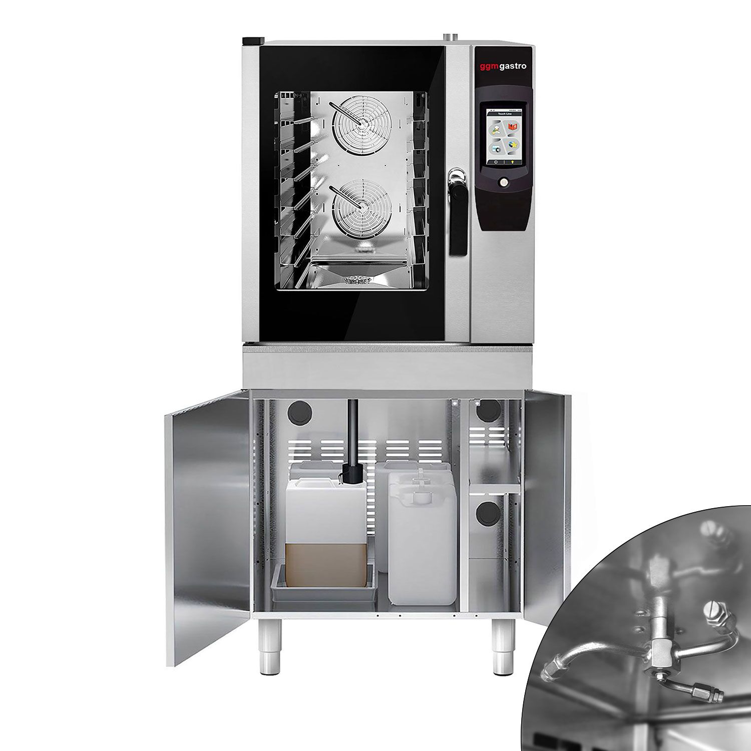 Four mixte - tactile - 6 x GN 1/1 - avec rôtissoire à poulet, système de récupération des graisses, soubassement, système de lavage et sonde de température