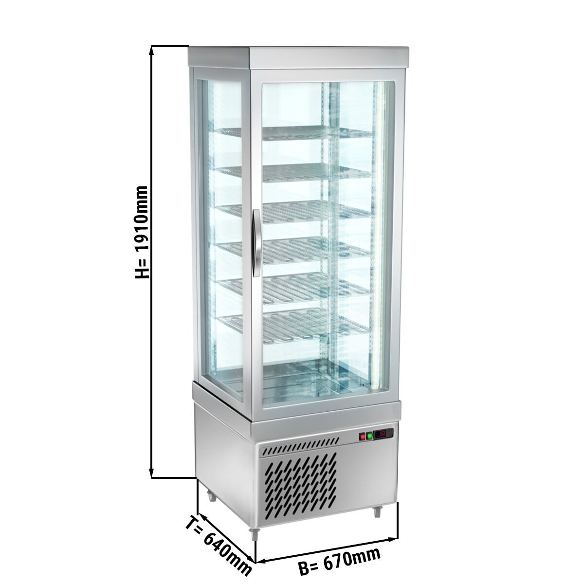 4-Sided Glass Display Freezer - 430L - 670mm - with 6 rotating glass shelves - 1 glass door