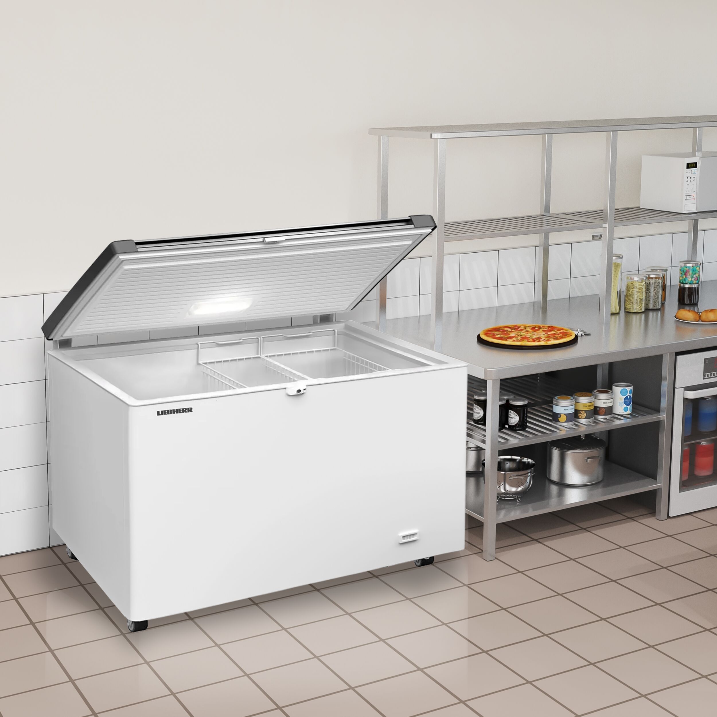 LIEBHERR commercial chest freezer - 1379 x 769 mm - 404 litres - stainless steel lid