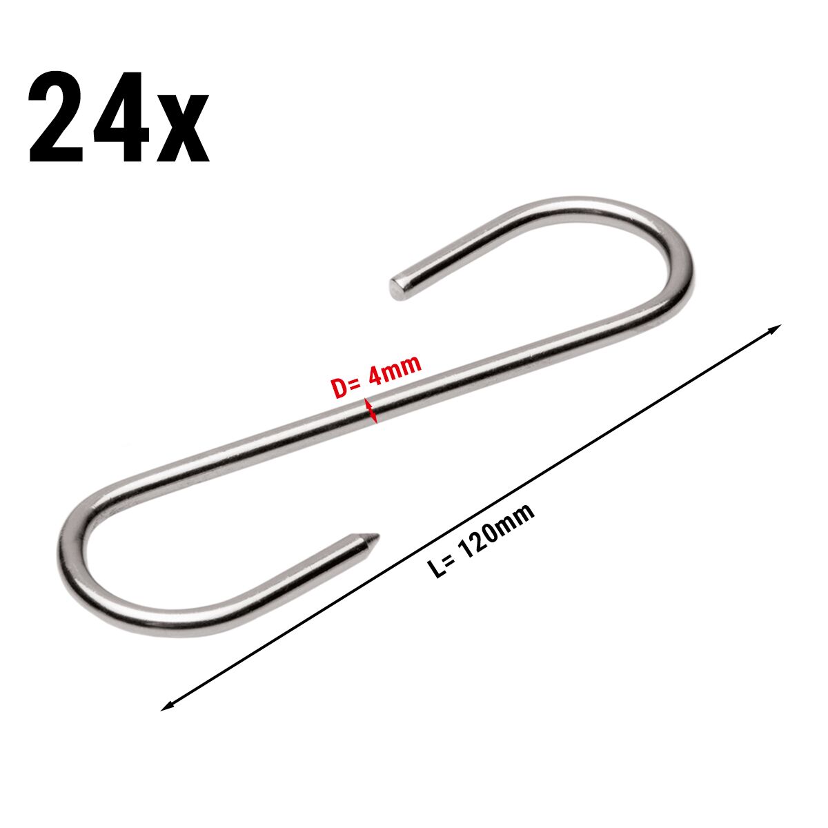 (24 pcs) Meat hook - Stainless steel - Length: 120mm - Thickness: 4mm - for meat maturing cabinet