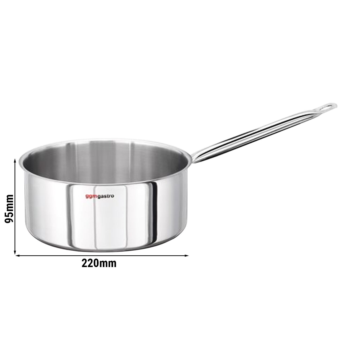 Stiel-Kasserolle - Edelstahl - 3,6 Liter - Ø 220mm - Höhe: 95mm - Induktionsgeeignet