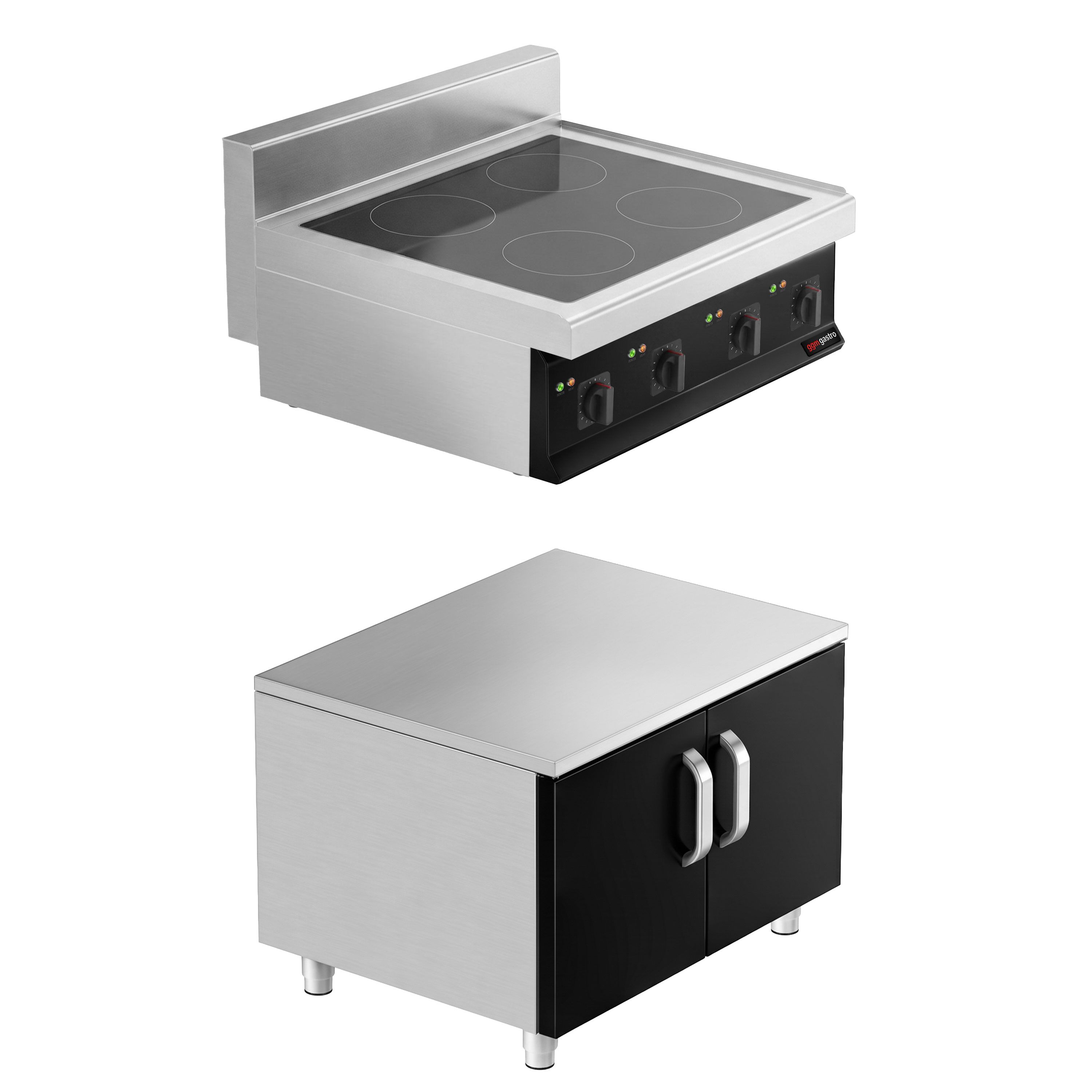 Cuisinière à induction - 14 kW - 4 plaques de cuisson - incl. meuble bas avec 2 portes