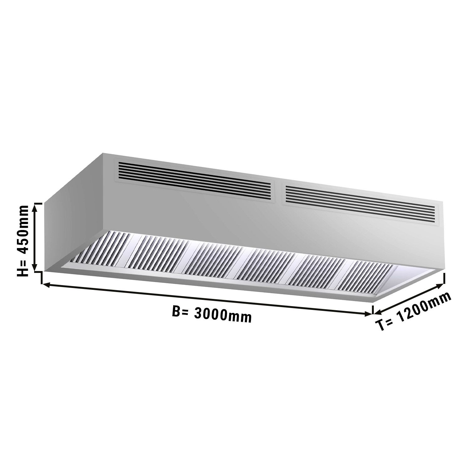 Hotte caisson à induction – 3000 mm – sans moteur – avec filtre
