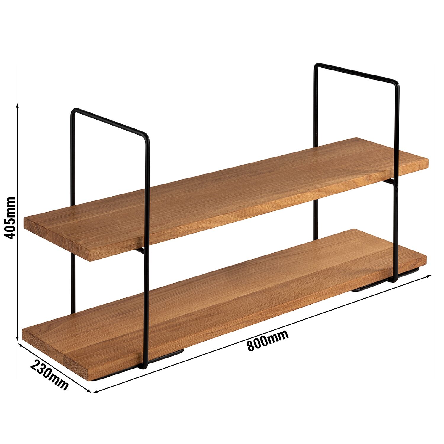 Présentoir buffet - 2 niveaux - PERFECTO LARGE - Rectangulaire - Structure en métal - Plateaux en chêne/bois