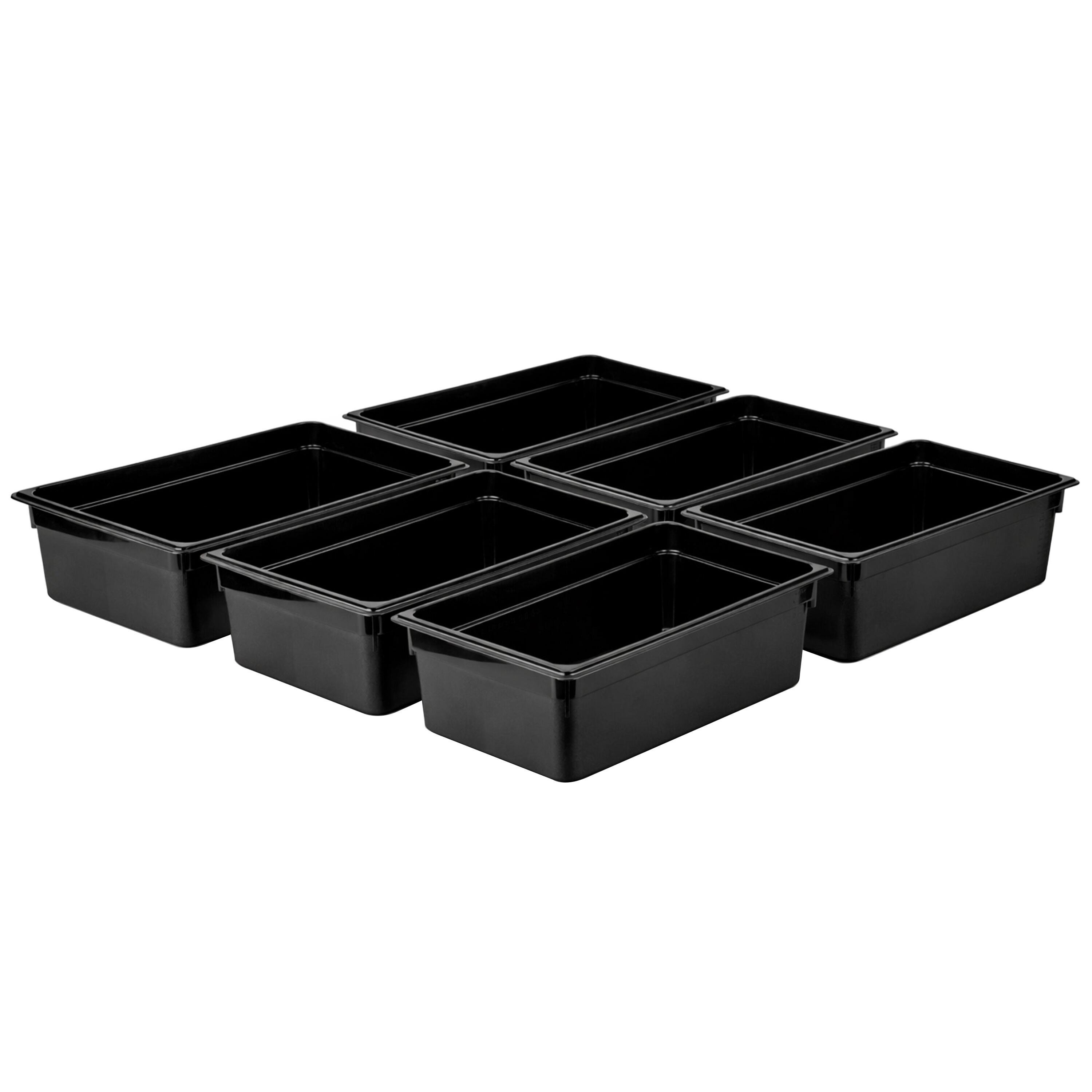 (6 pièces) Bac en Polycarbonate GN 1/1 - Noir - Hauteur : 200 mm