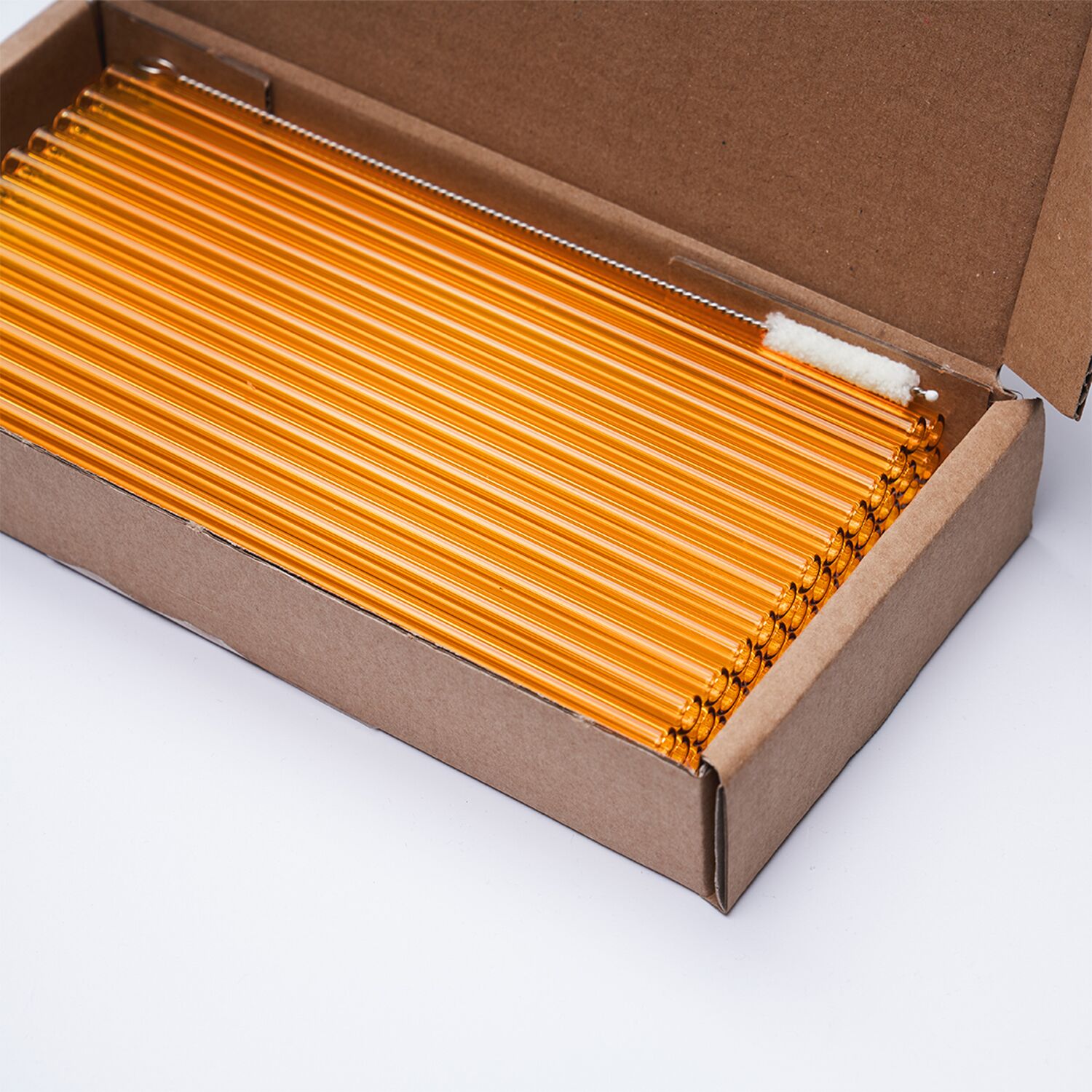 (50 pièces) Pailles en verre – 150 mm – Ø 8 mm – orange néon – incl. 1 brosse de nettoyage