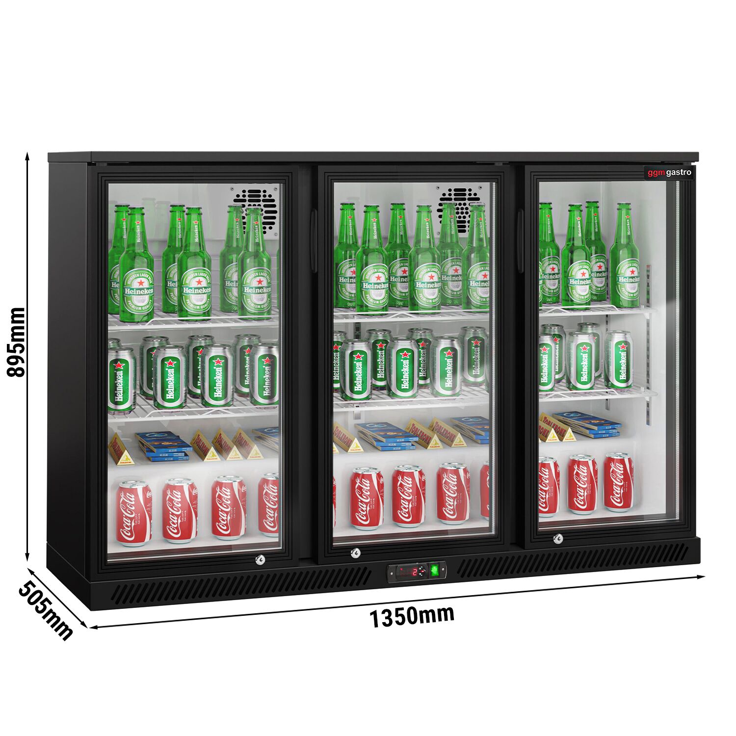 Réfrigérateur de bar – 1350 mm – 320 litres – avec 3 portes vitrées battantes – Noir