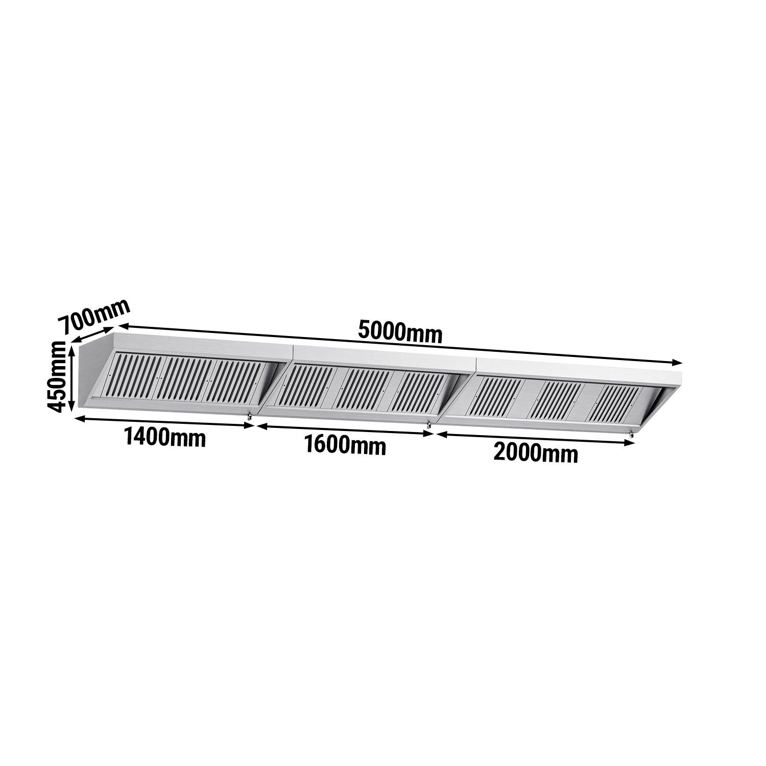 Fali elszívóernyő - 5000 mm - Labirintszűrő és világítás - motor nélkül