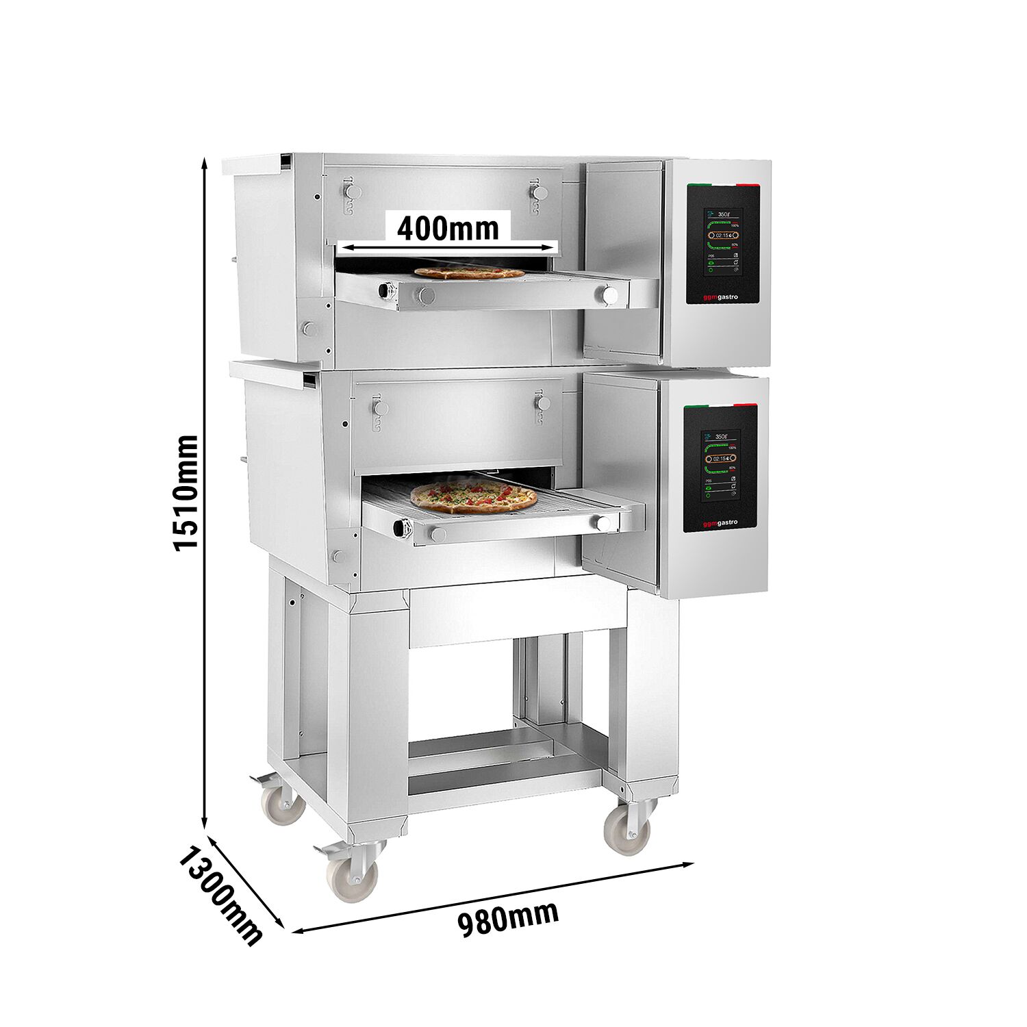 (2 pièces) Four à convoyeur électrique - 980 x 1300 mm - écran tactile - Largeur de bande : 400 mm - avec support inclus